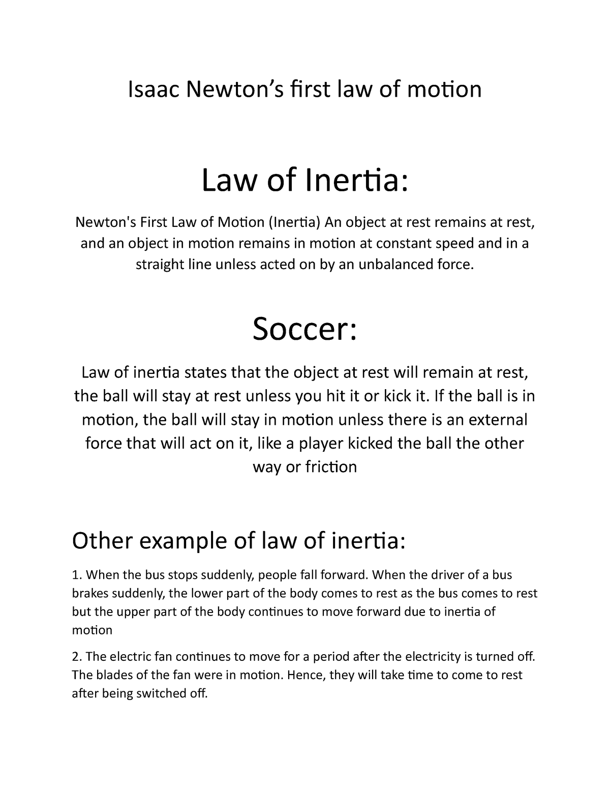 newton's first law assignment answer key