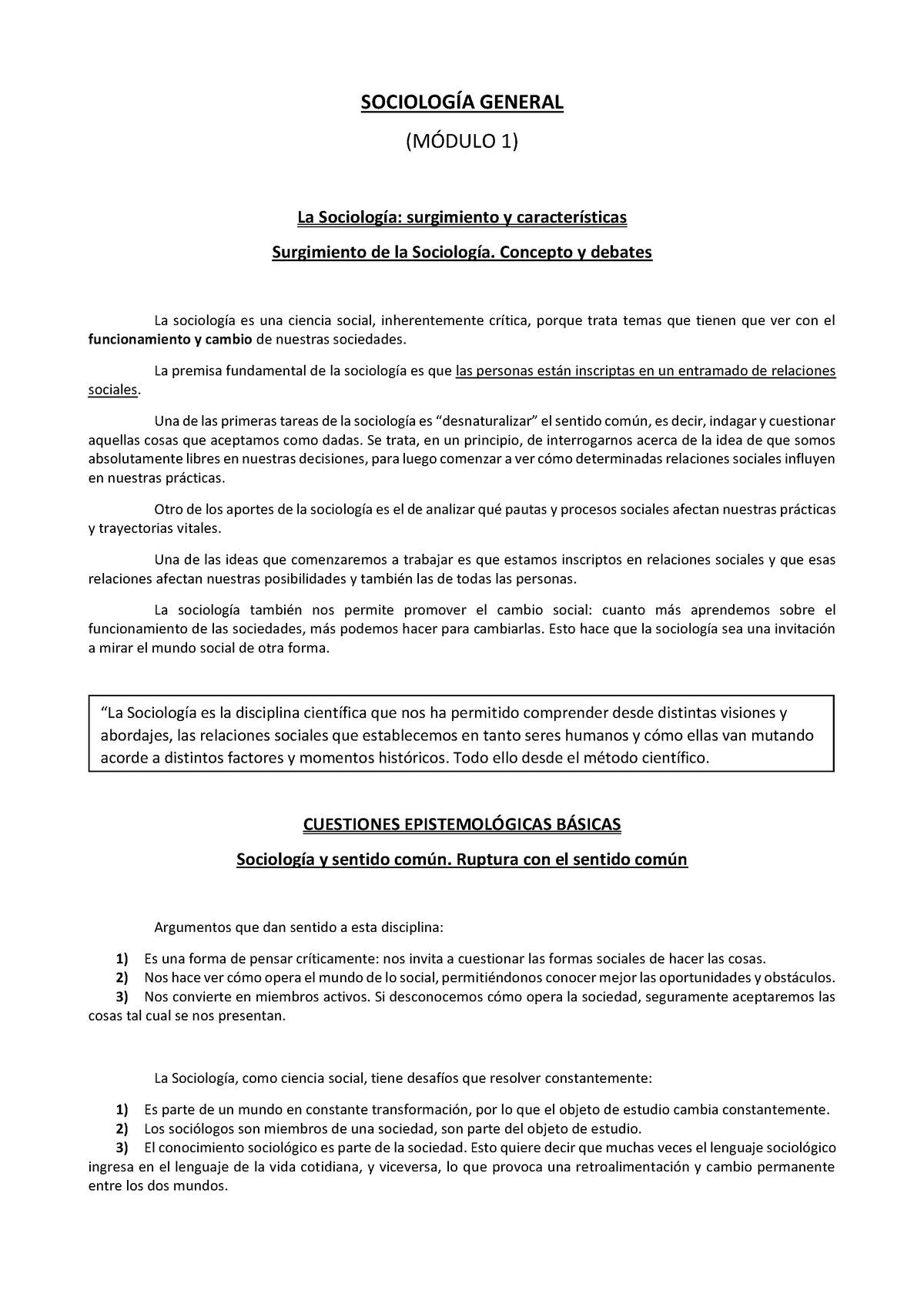 Sociologia Modulos 1,2,3,4 - SOCIOLOGÕA GENERAL (M”DULO 1) La ...