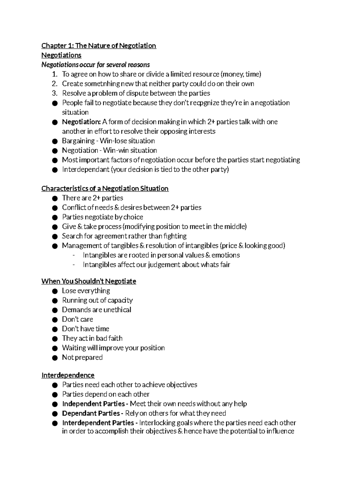 Negotiations 4490 - Week 1 - Chapter 1: The Nature Of Negotiation ...