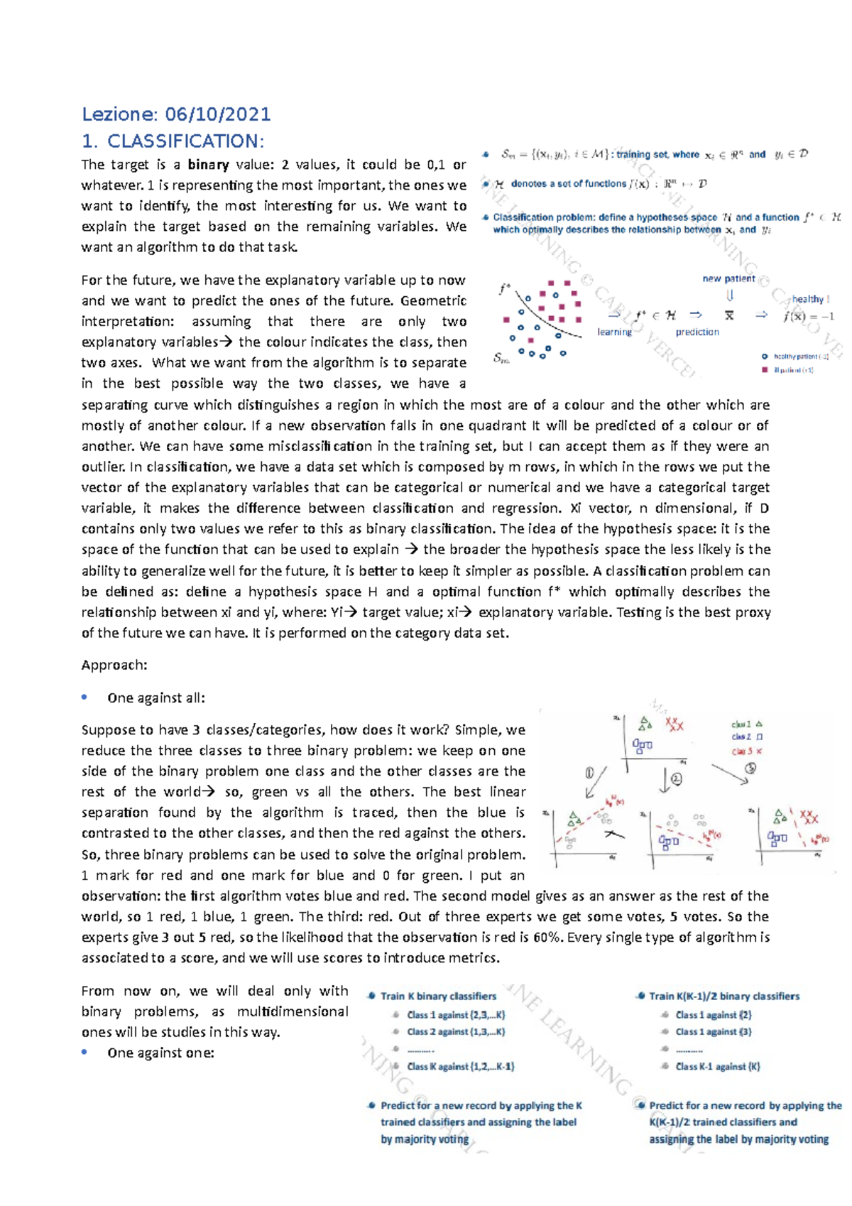 Machine learning classification - Lezione: 06/10/ 1. CLASSIFICATION ...