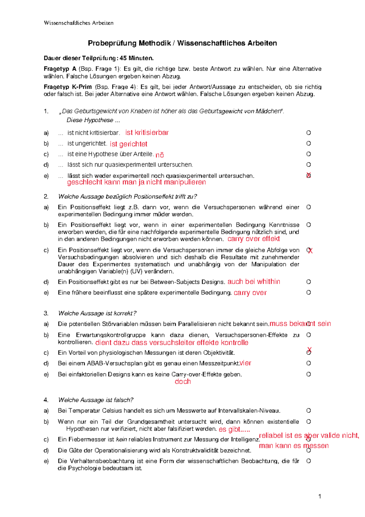 Probeprüfung HS 21 Probeprüfung Methodik / Wissenschaftliches