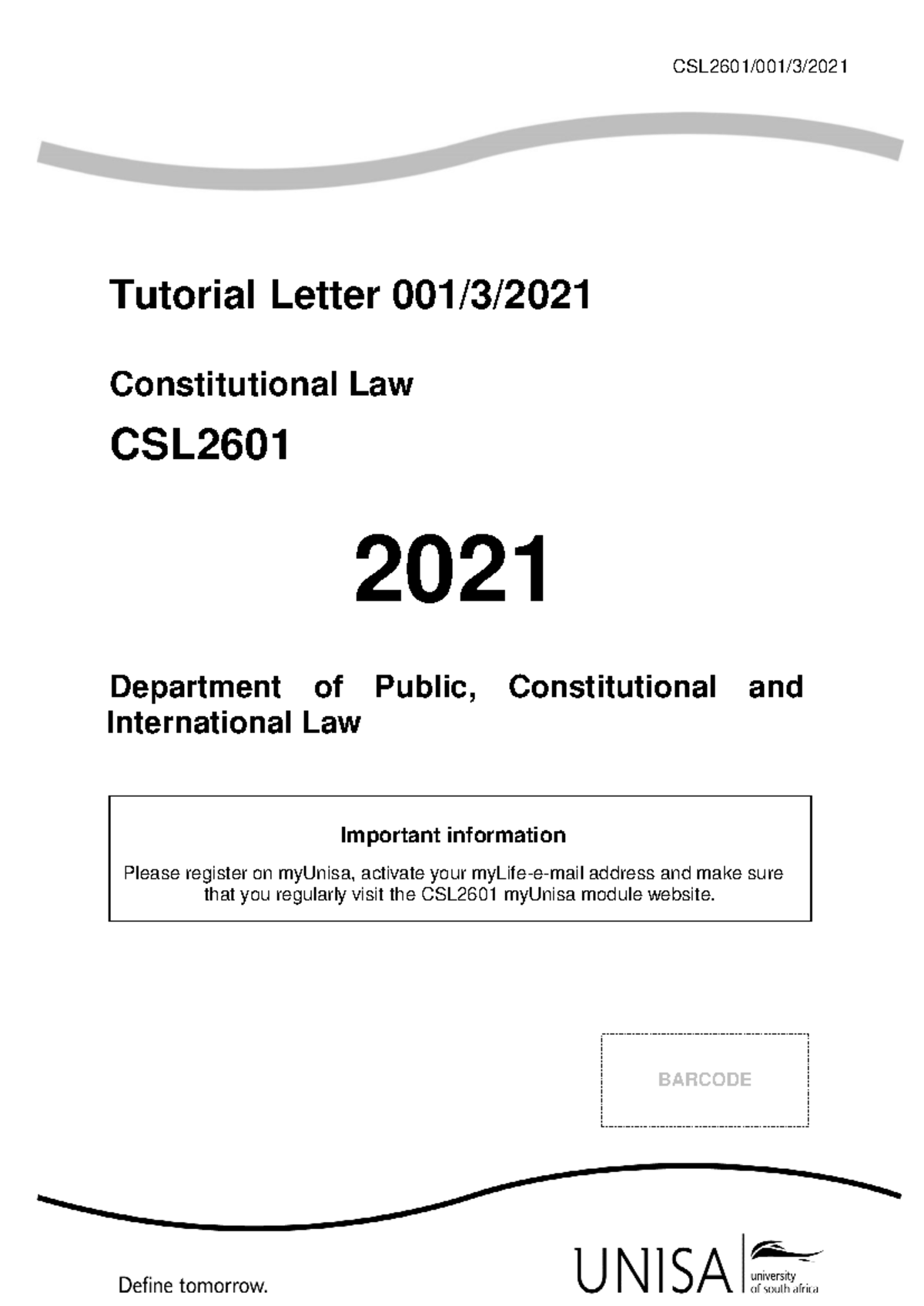 CSL2601 2021 TL 001 3 B - CSL2601/001/ 3 / 2021 Tutorial Letter 0 01/ 3 ...