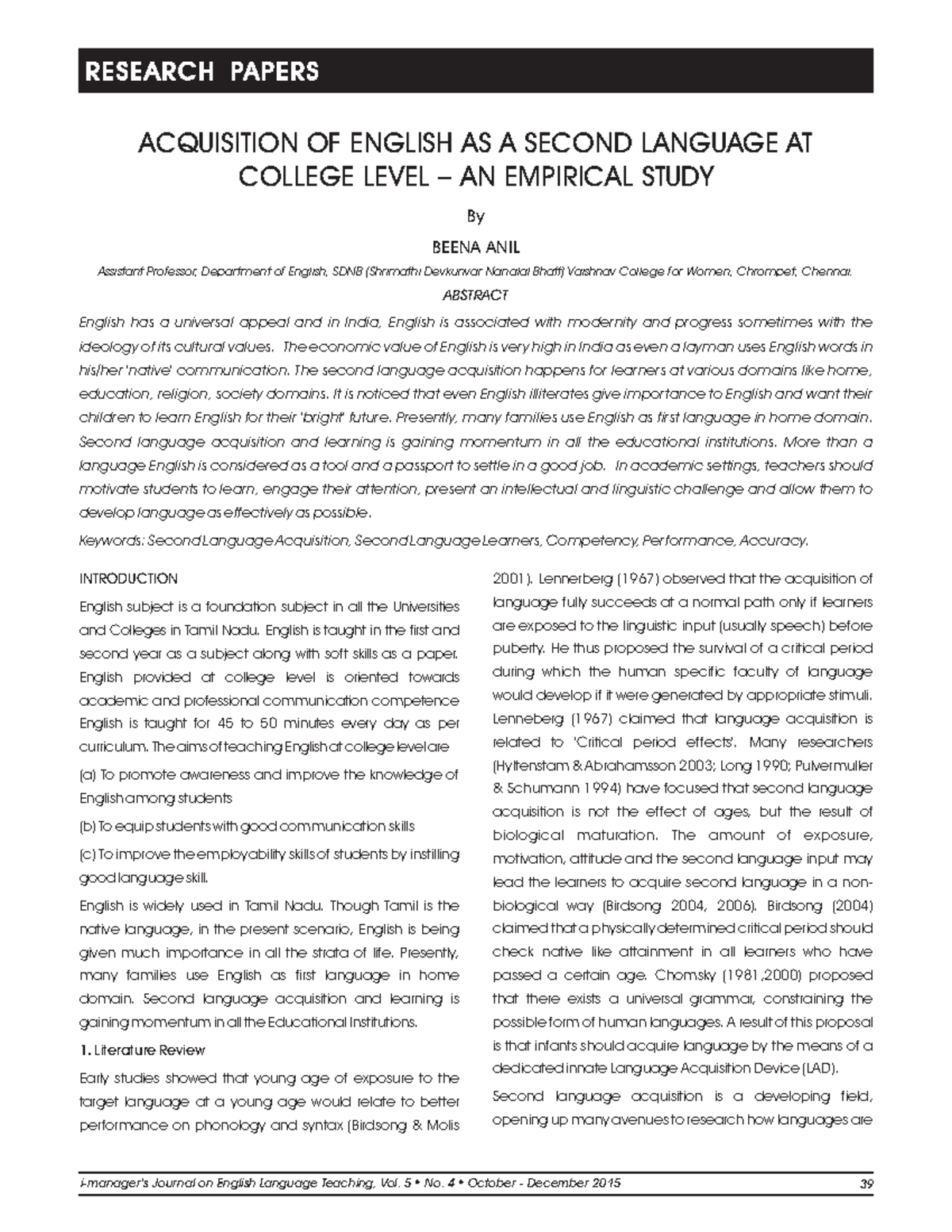 EJ1097375 - notes - ACQUISITION OF ENGLISH AS A SECOND LANGUAGE AT ...