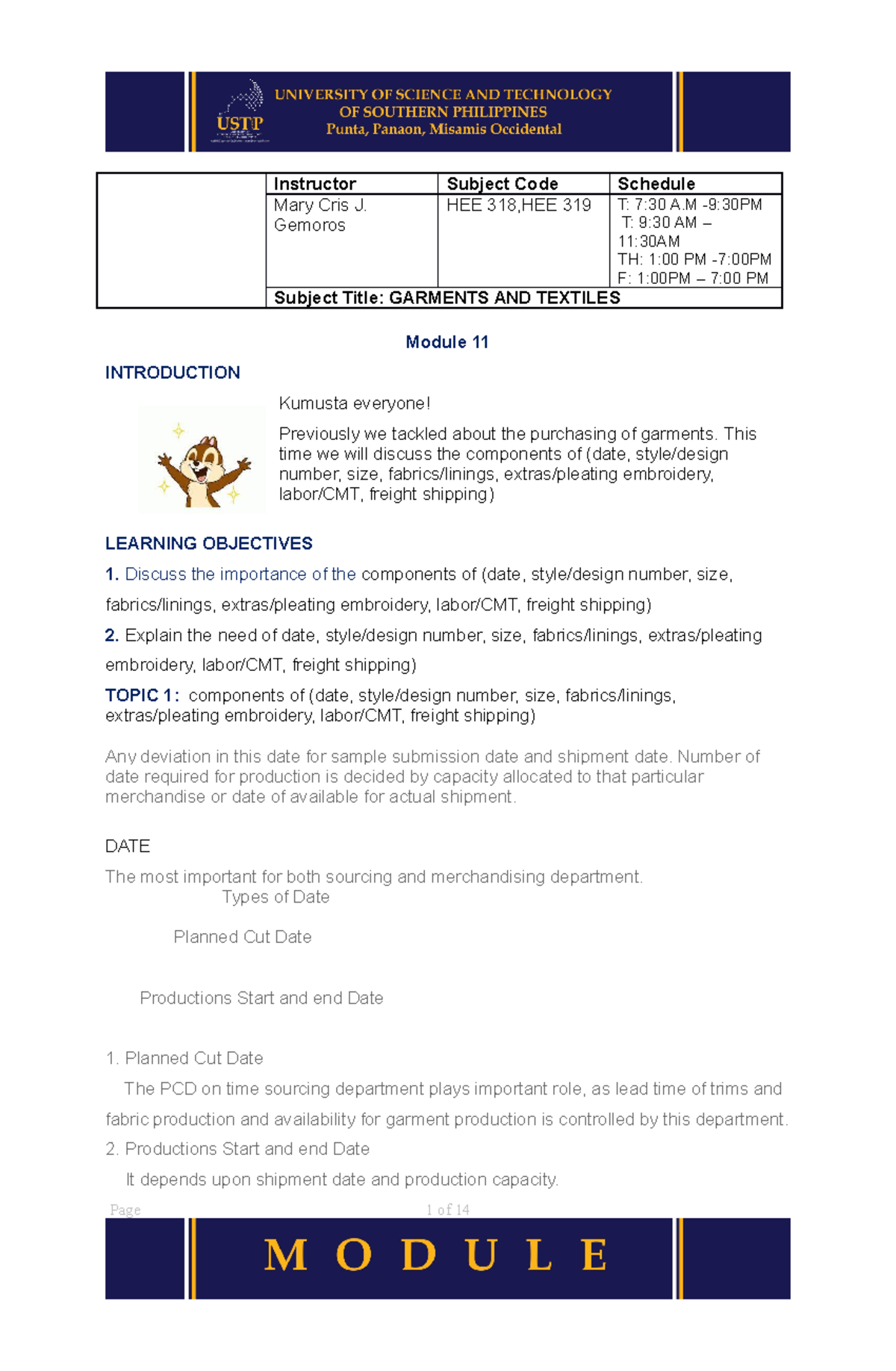 Module 11 garments and textile Rowena Final - Instructor Subject Code ...