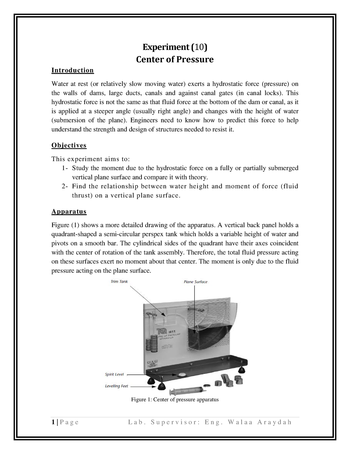 discussion of center of pressure experiment