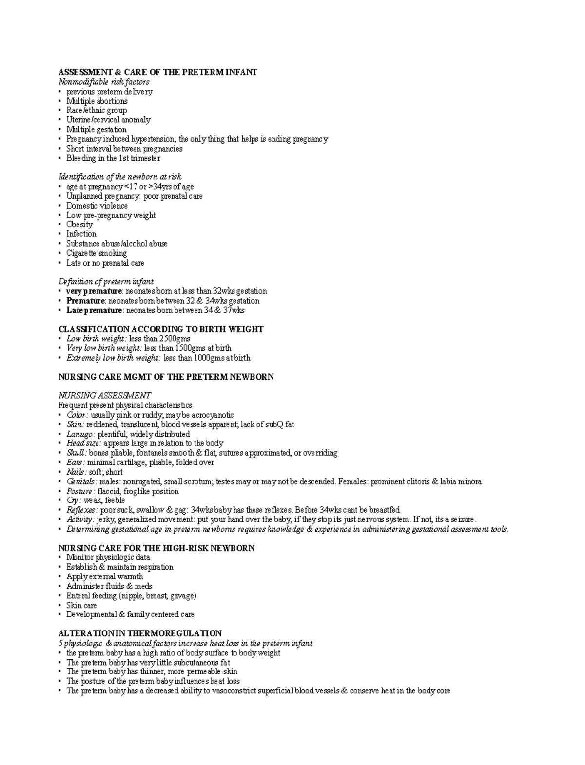 Complications OF THE Newborn - ASSESSMENT & CARE OF THE PRETERM INFANT ...