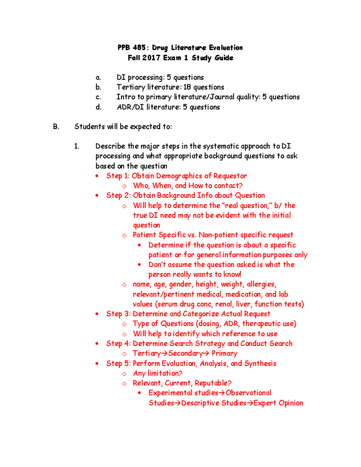 Drug lit exam 1 - exam 1 study guide filled out with class notes - PPB ...
