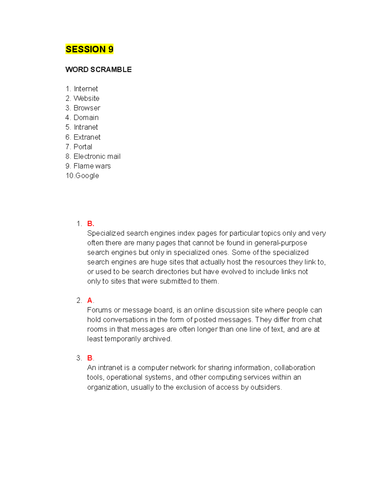 SAS 9 15 NUR 115 - SESSION 9 WORD SCRAMBLE Internet Website Browser ...
