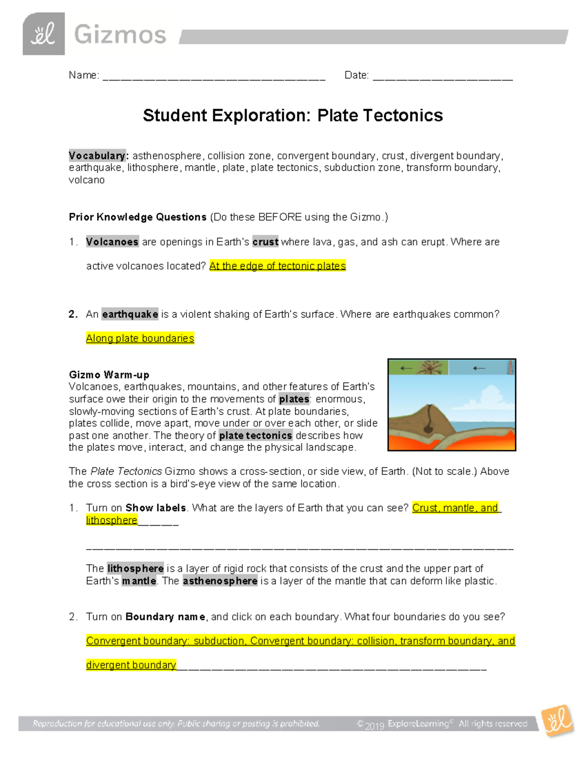 Plate Tectonics Gizmos - Name ...