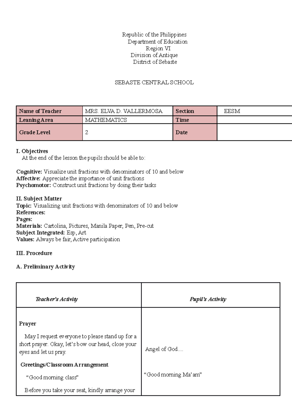 LP in MATH, fractions - LESSON PLAN EXAMPLE - Republic of the ...