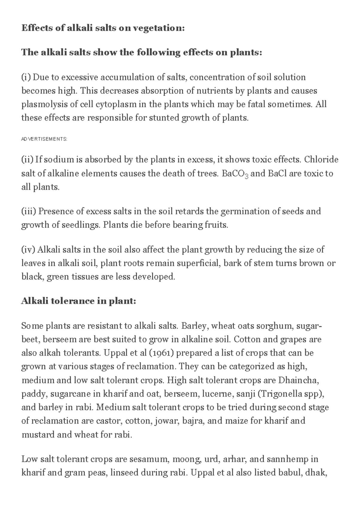 Alkali Soils Factors, Effects and Reclamation Effects of alkali salts