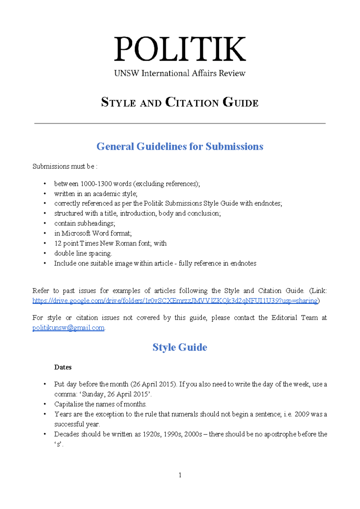 Politik Style and Citation Guide - STYLE AND CITATION GUIDE General ...
