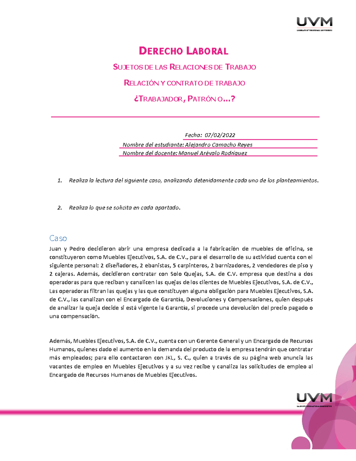 585001482 Actividad 2 Analisis De Caso - DERECHO LABORAL SUJETOS DE LAS ...