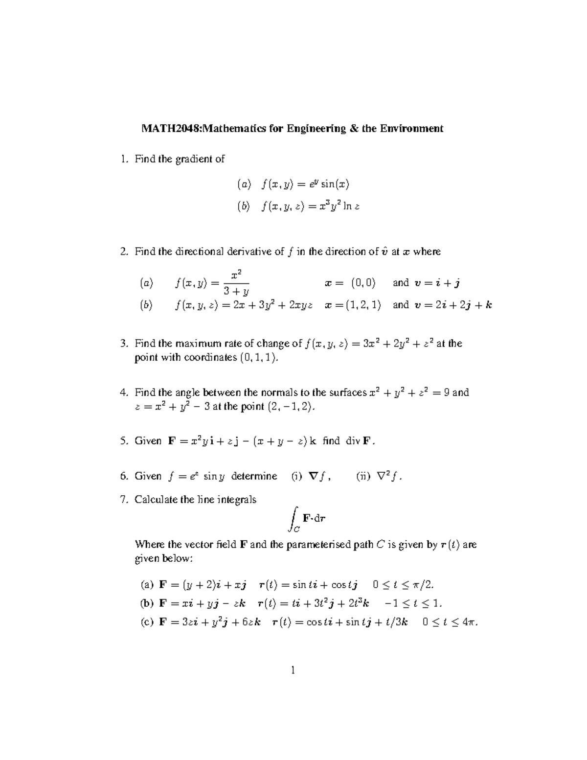Problem Sheet 8 Mathematics For Engineering And The Environment Studocu