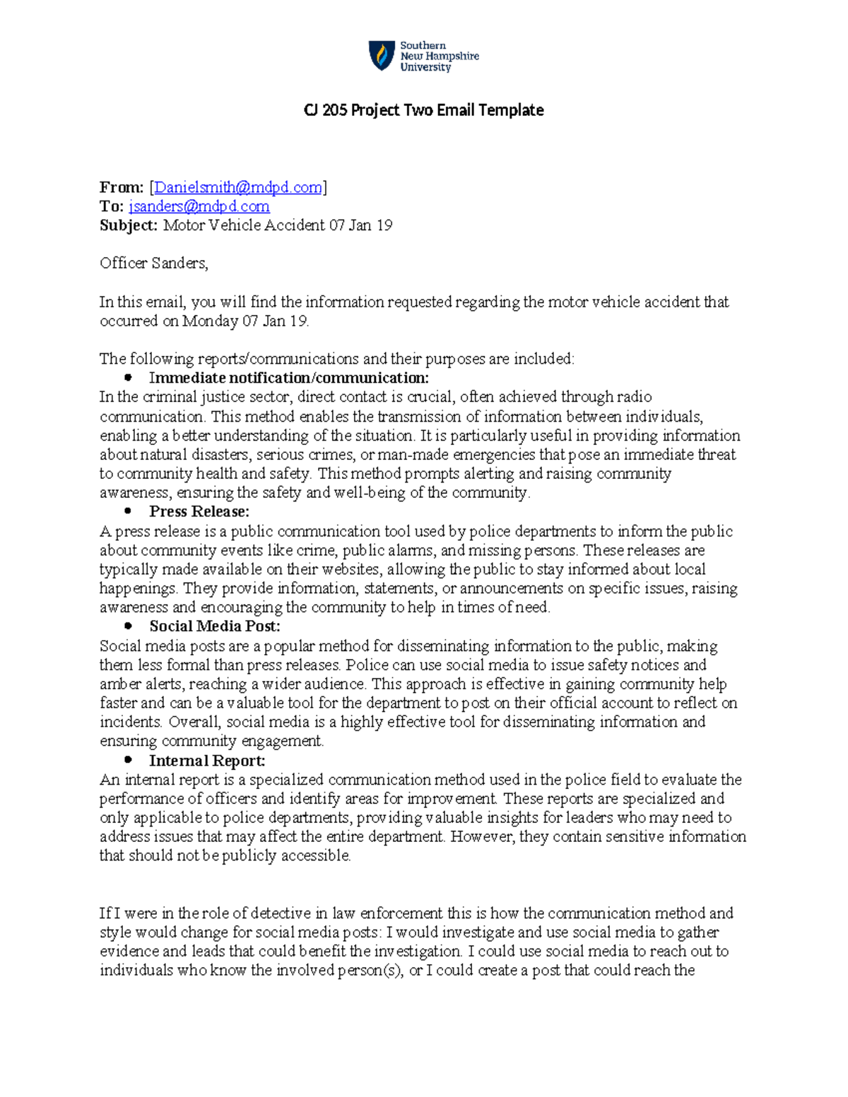 CJ 205 Project Two Email Template - CJ 205 Project Two Email Template ...
