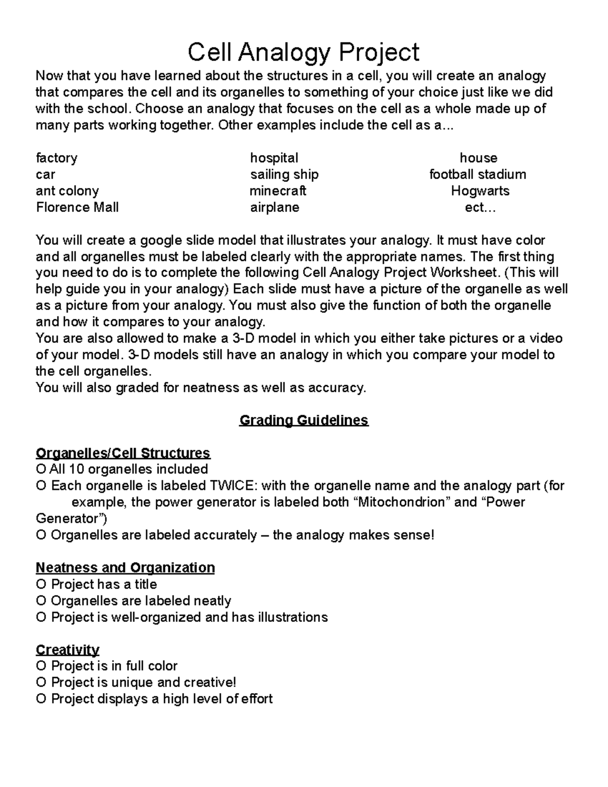 Arie Shvartz - [Template] Directions for Cell Analogy Project - Cell ...