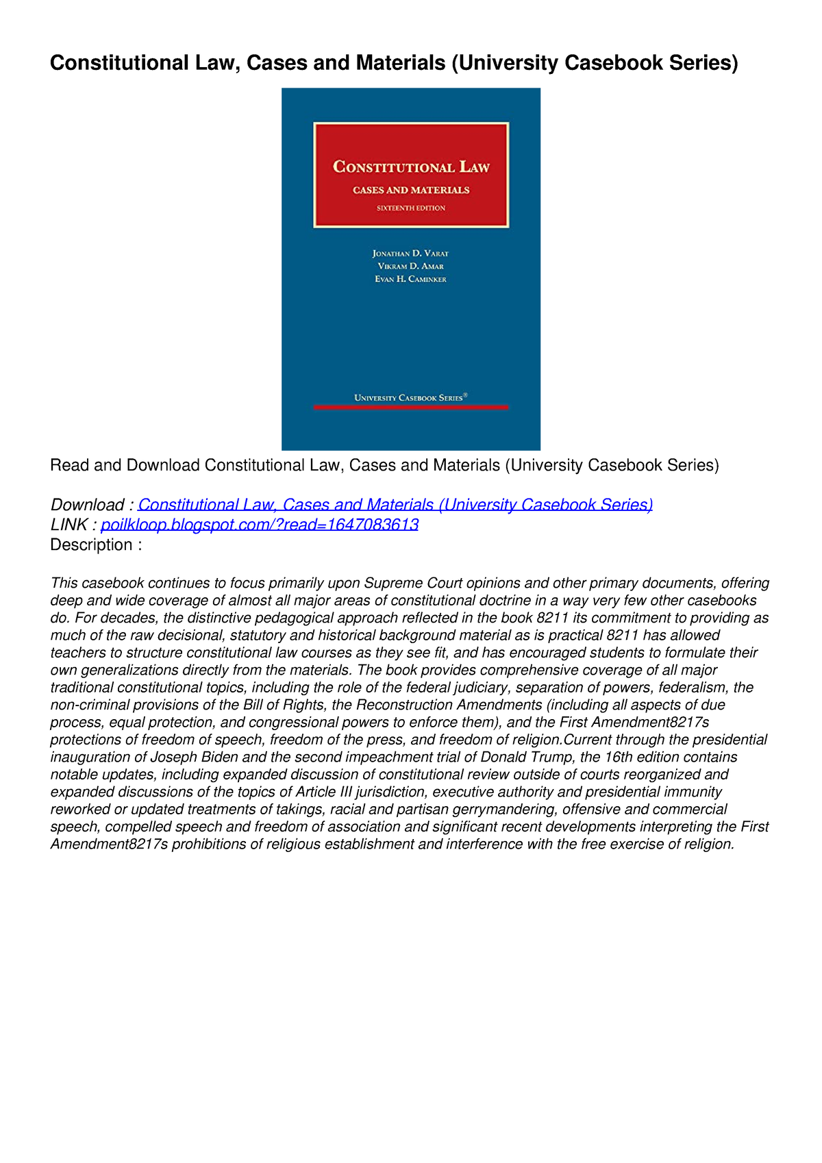 PDF KINDLE DOWNLOAD Constitutional Law, Cases And Materials (University ...