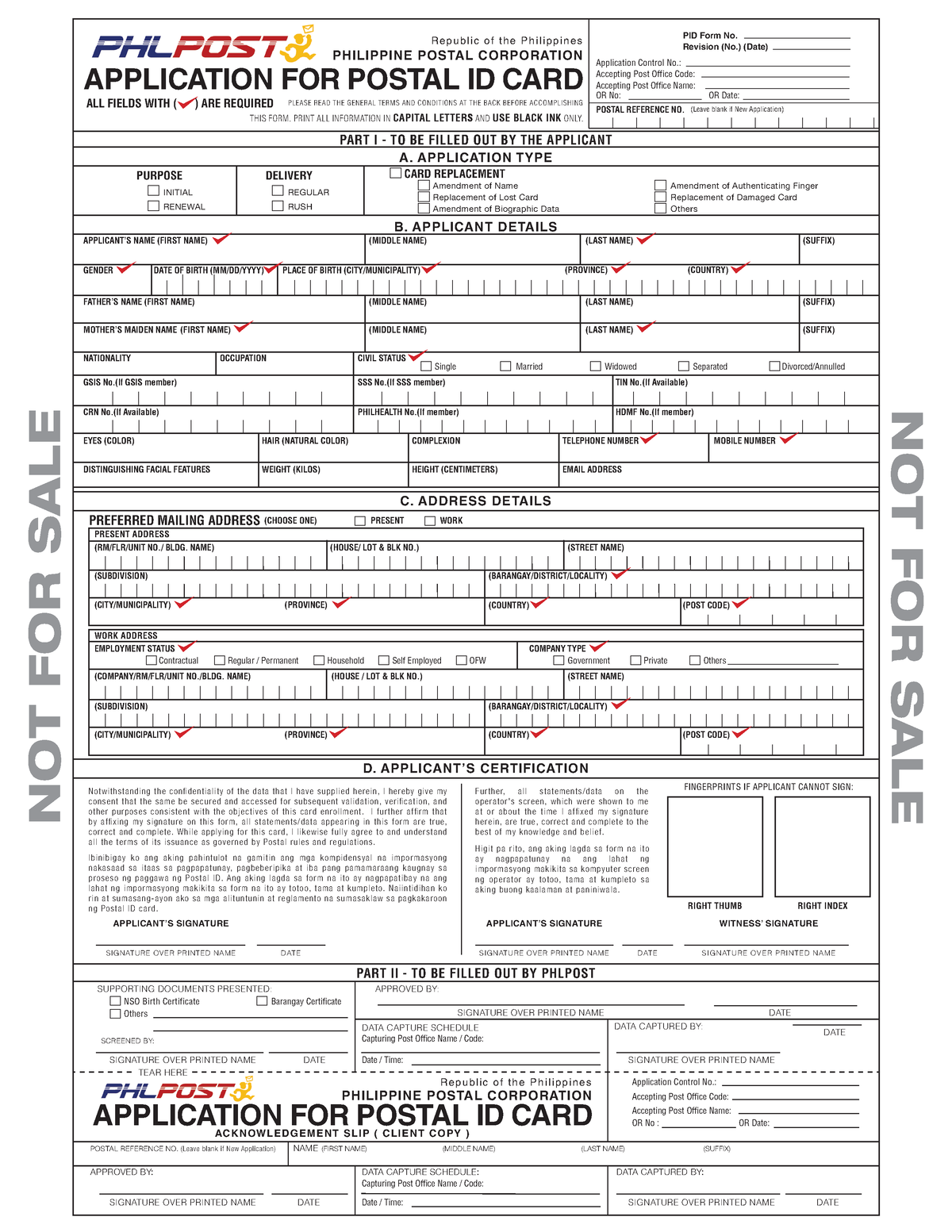 Postal ID FORM FORMS HOUSE LOT BLK NO POST 