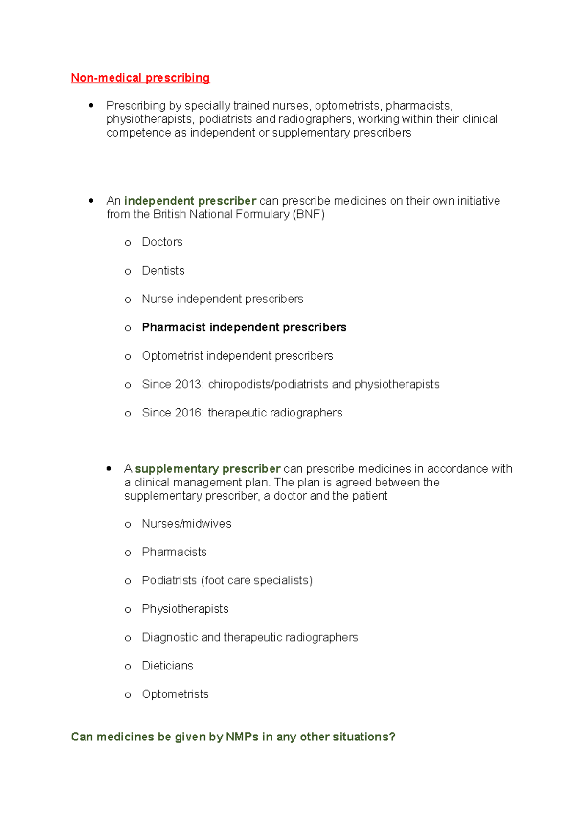 Non medical prescribing Nonmedical prescribing Prescribing by