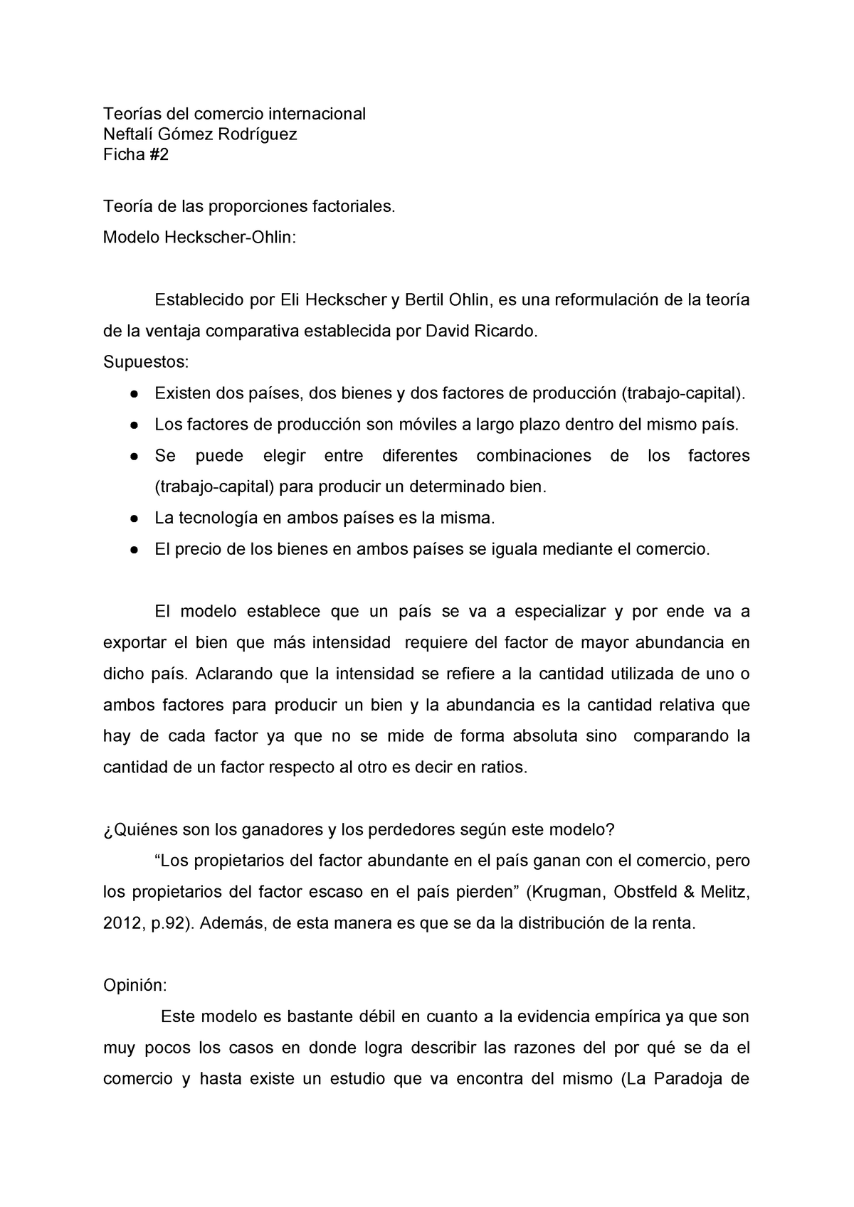 Ficha 2 - Nota: 10 - Teorías del comercio internacional Neftalí Gómez  Rodríguez Ficha # Teoría de - Studocu