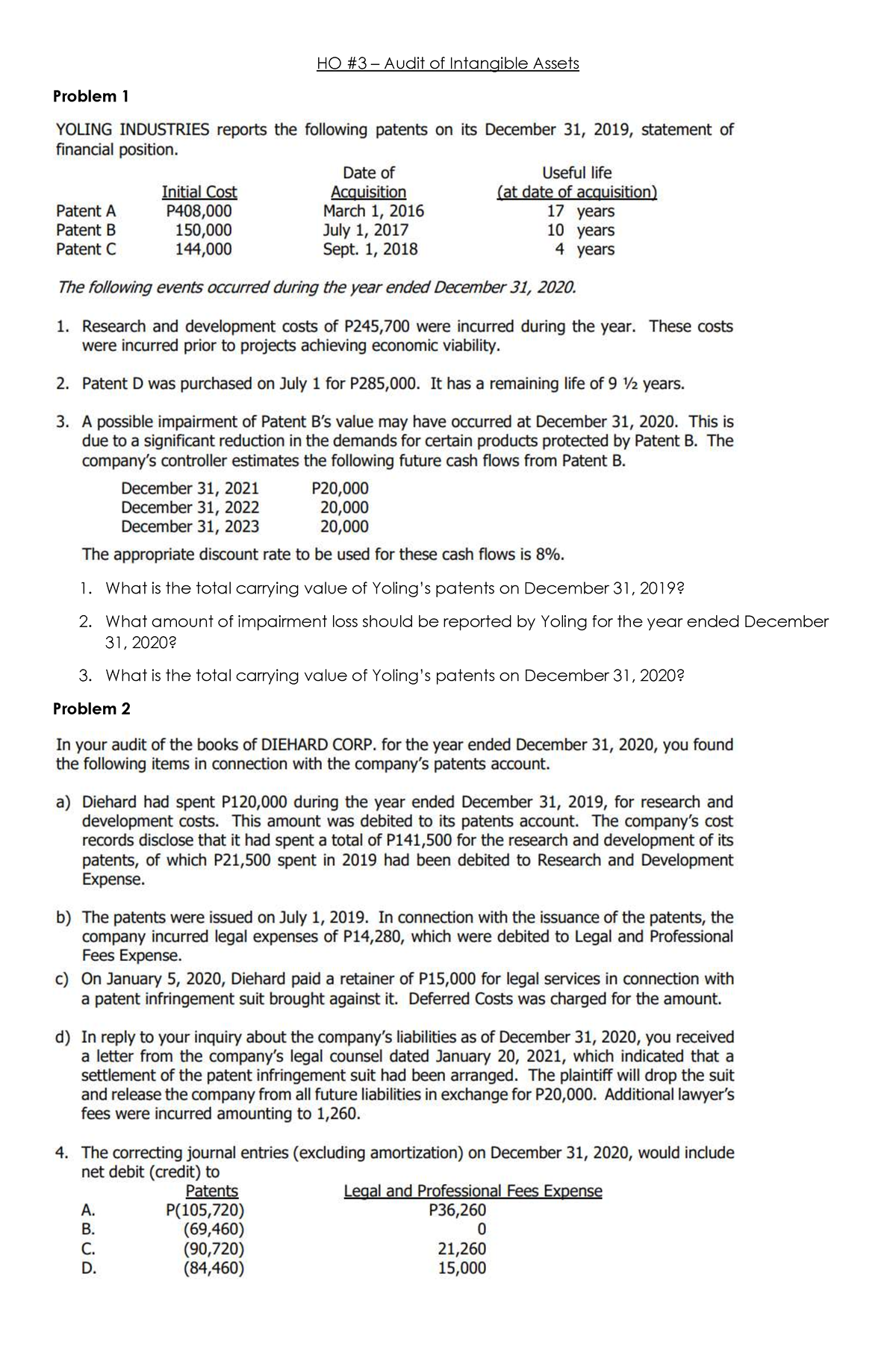 HO #3 - Audit of Intangible Assets - HO #3 – Audit of Intangible Assets ...