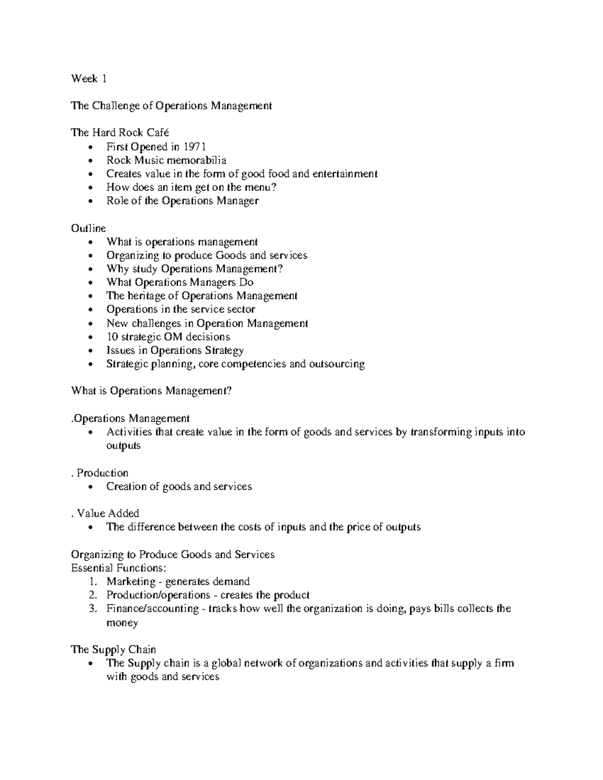 GMS 401 Notes Weeks 1-5 2 - Week 1 The Challenge Of Operations ...