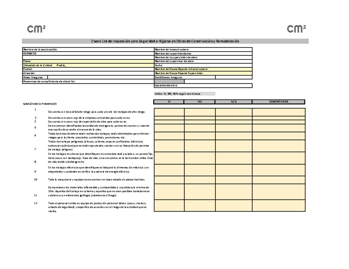 Checklist para Cordinadores de seguridad - Check List de Inspección