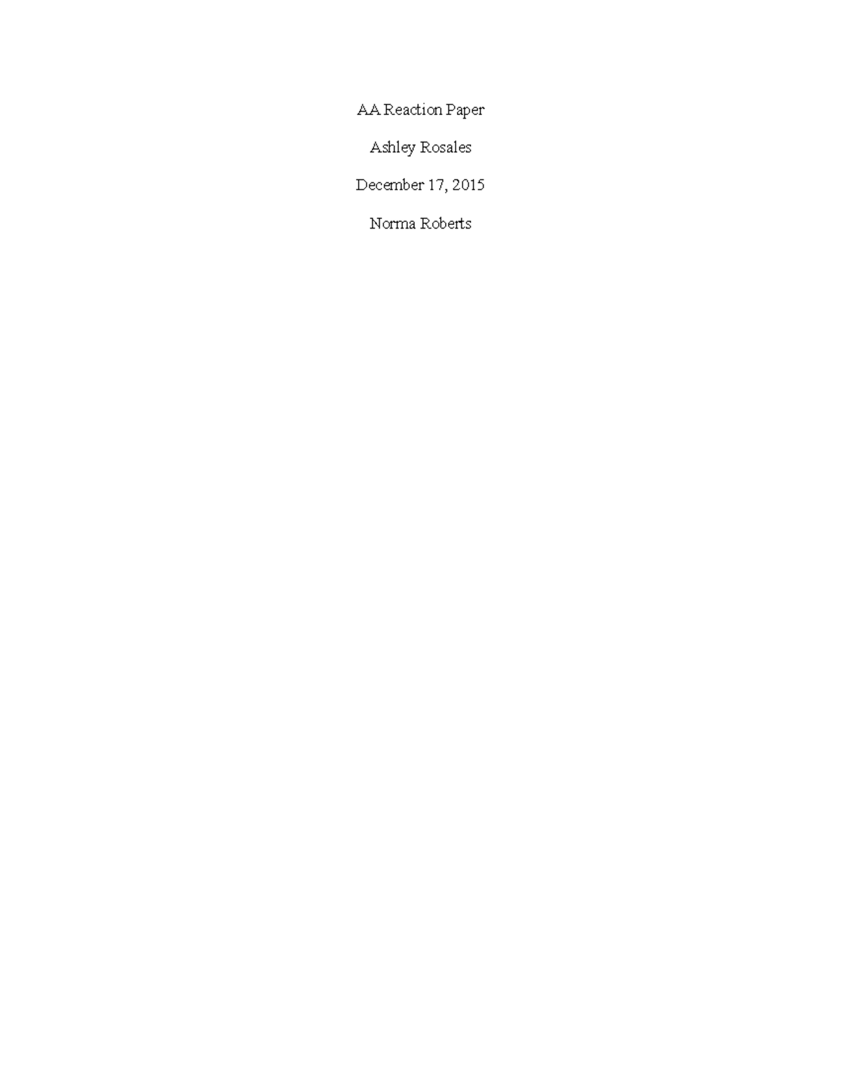 AA Reaction Paper- alcoholics anonymous paper - AA Reaction Paper ...