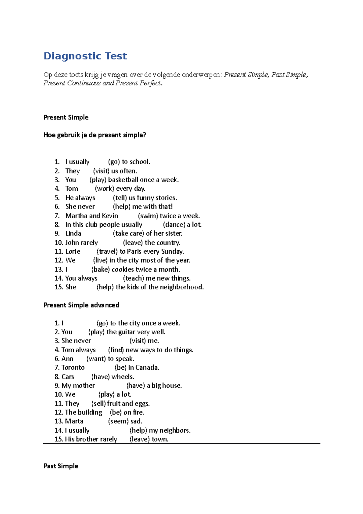 2HV DIA Toets  Diagnostic Test Op deze toets krijg je vragen over de