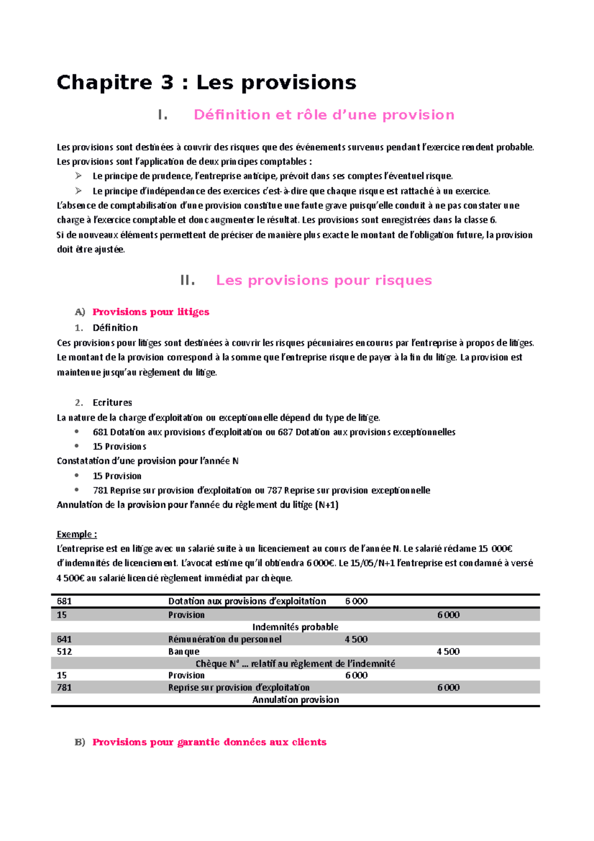 Chapitre 3 Les provisions Chapitre 3 Les provisions I. Définition