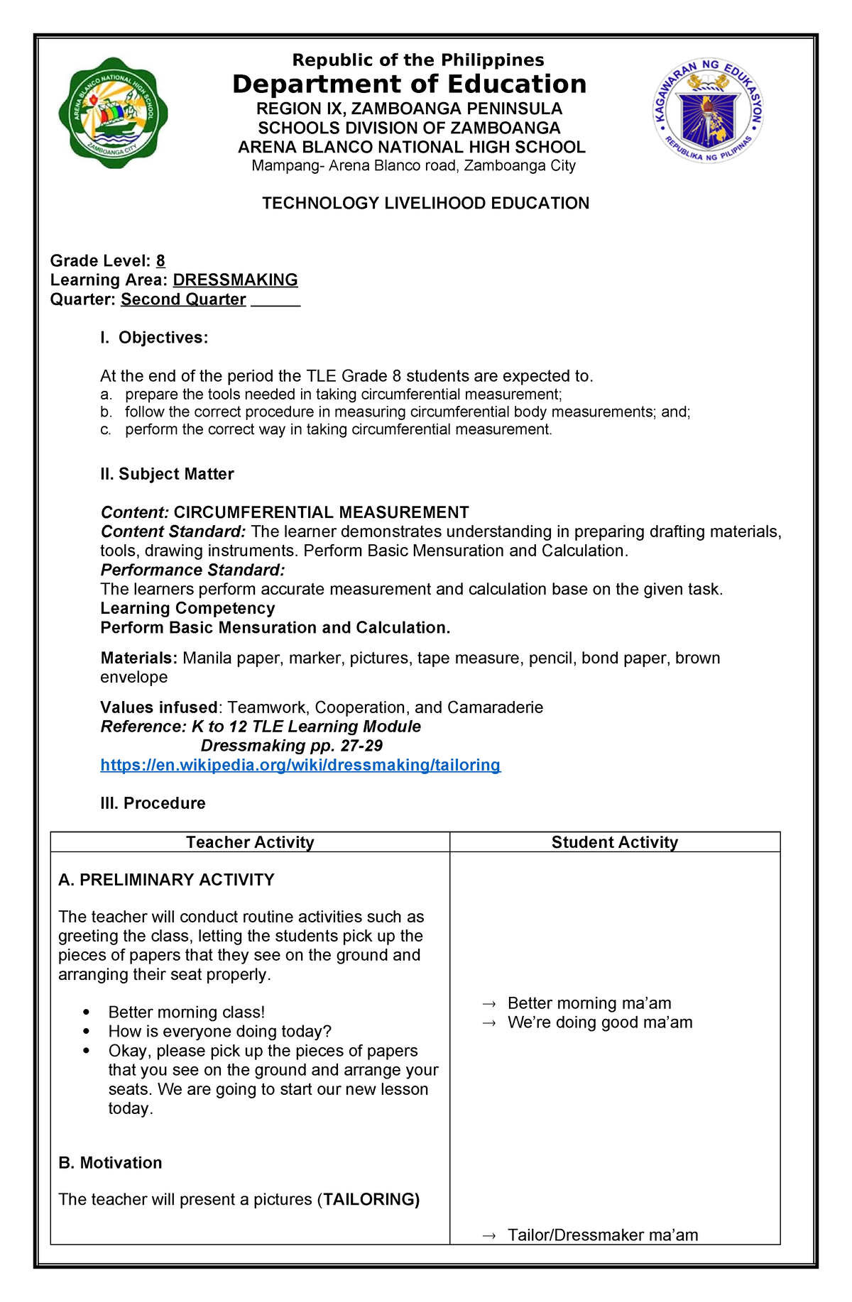 Detailed Lesson Plan 4As - Republic of the Philippines Department of ...