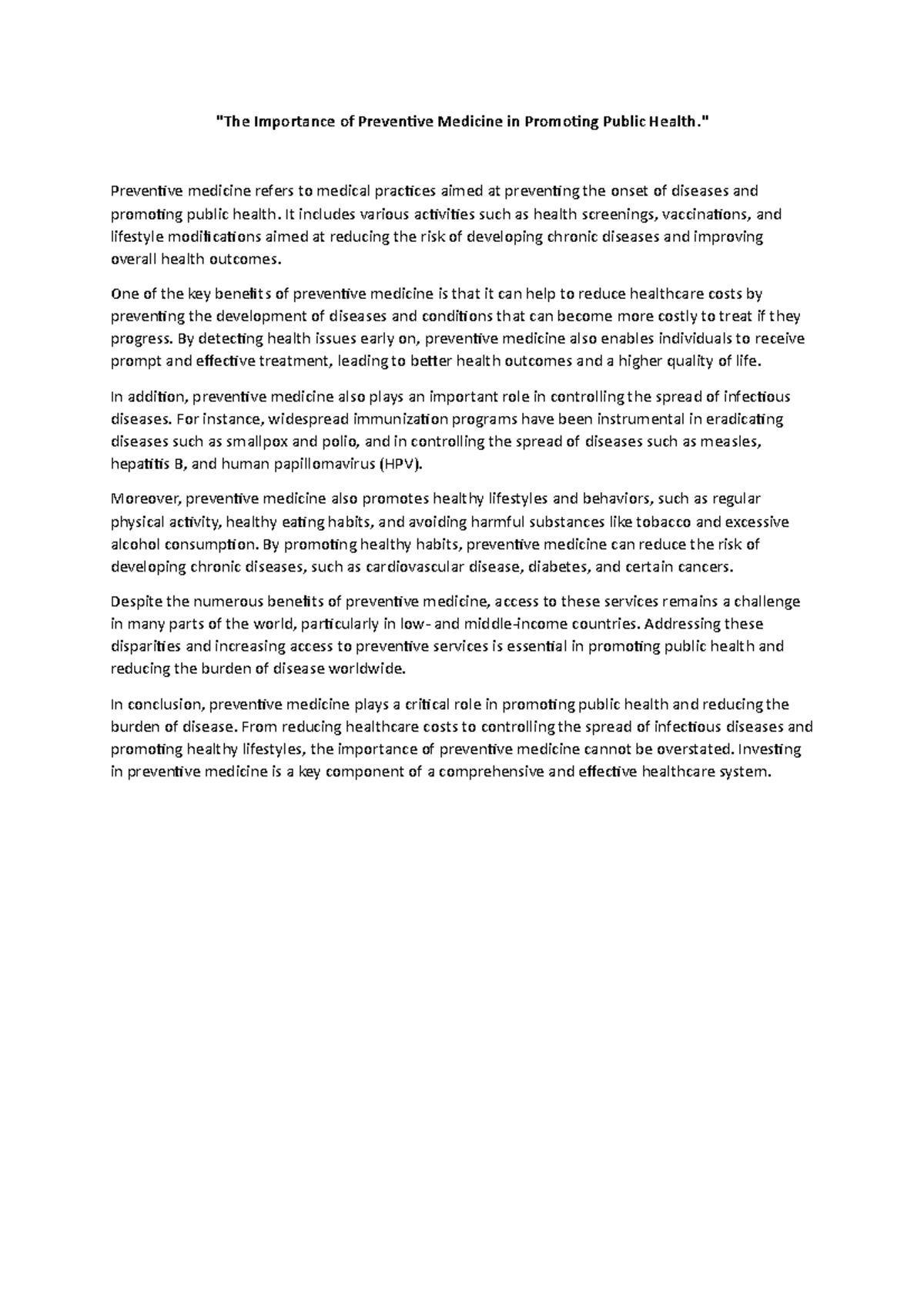 The Importance of Preventive Medicine in Promoting Public Health ...