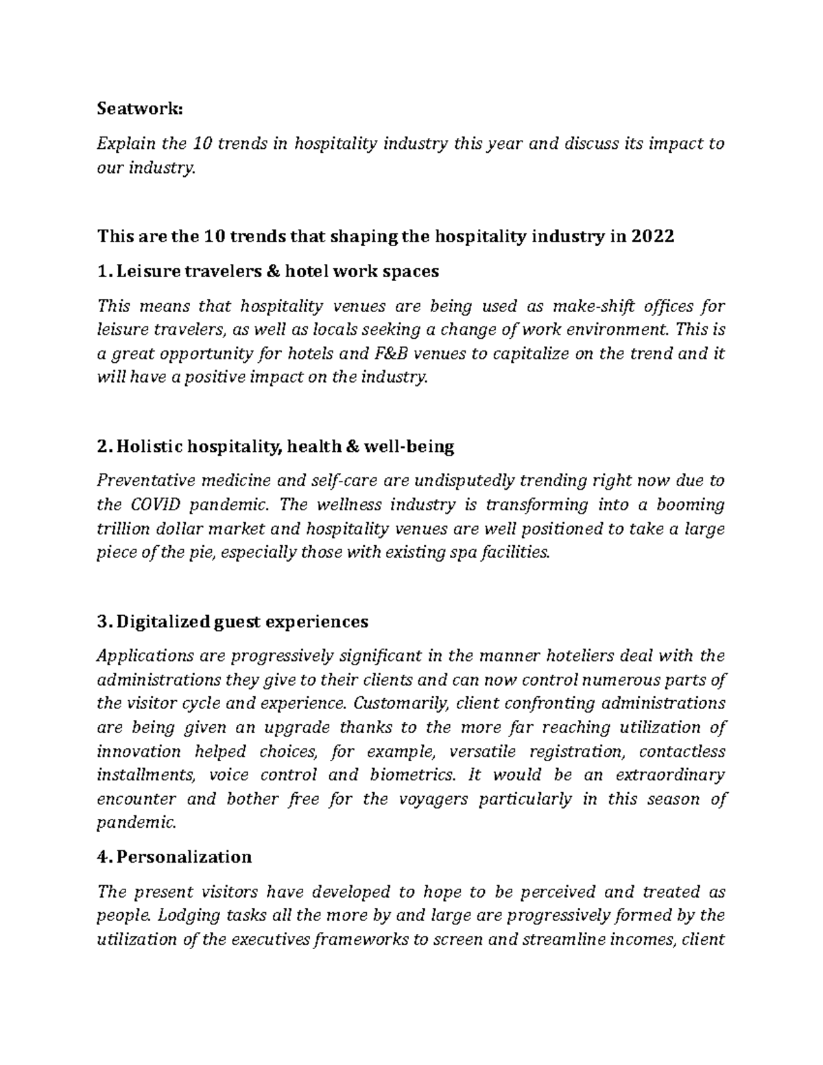 Seatwork Tourc 2 - BS Tourism Management - Lecture Notes, Quizzes ...