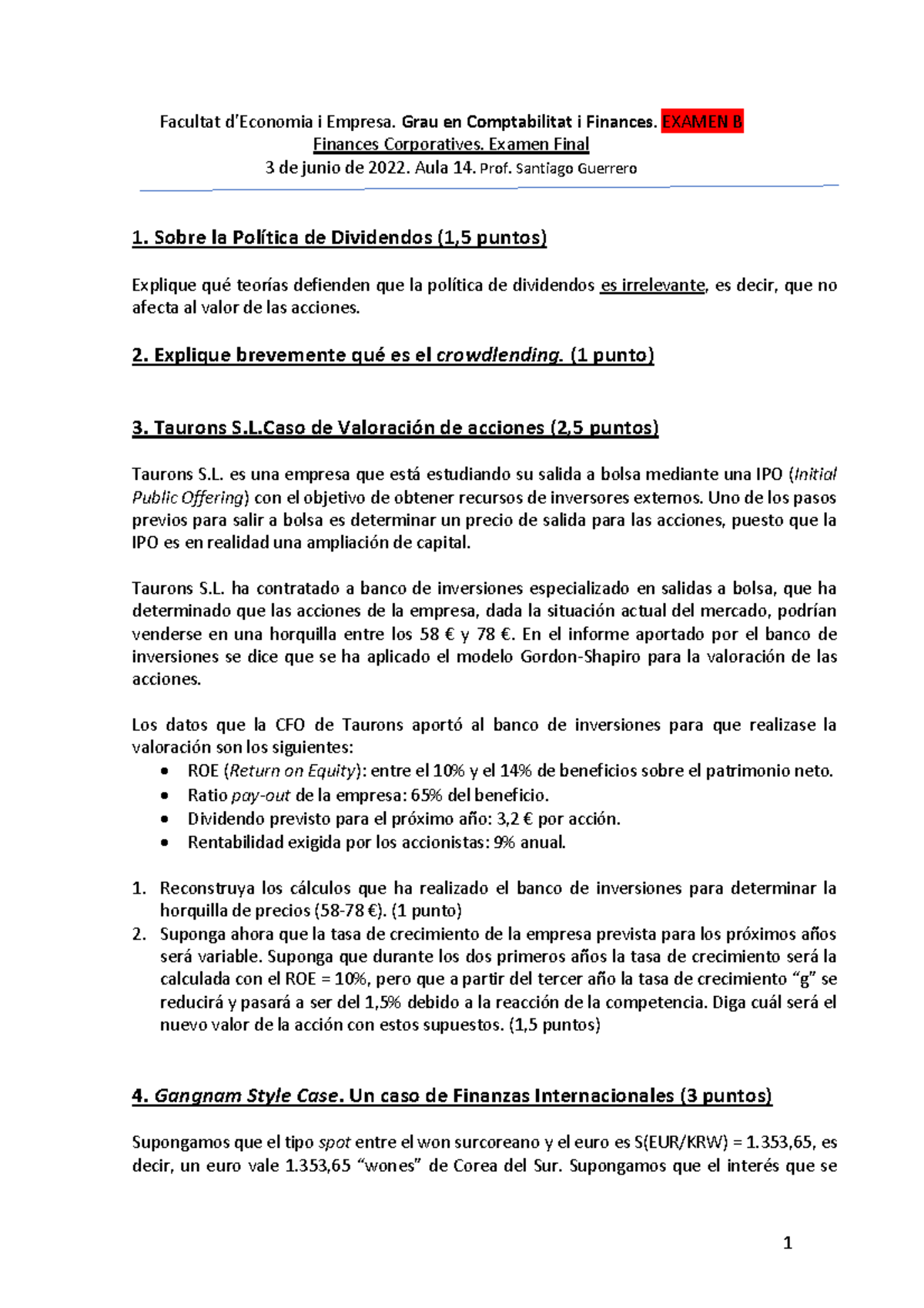 B Examen Final 21 22 - Finanzas Corporativas - UAB - Studocu