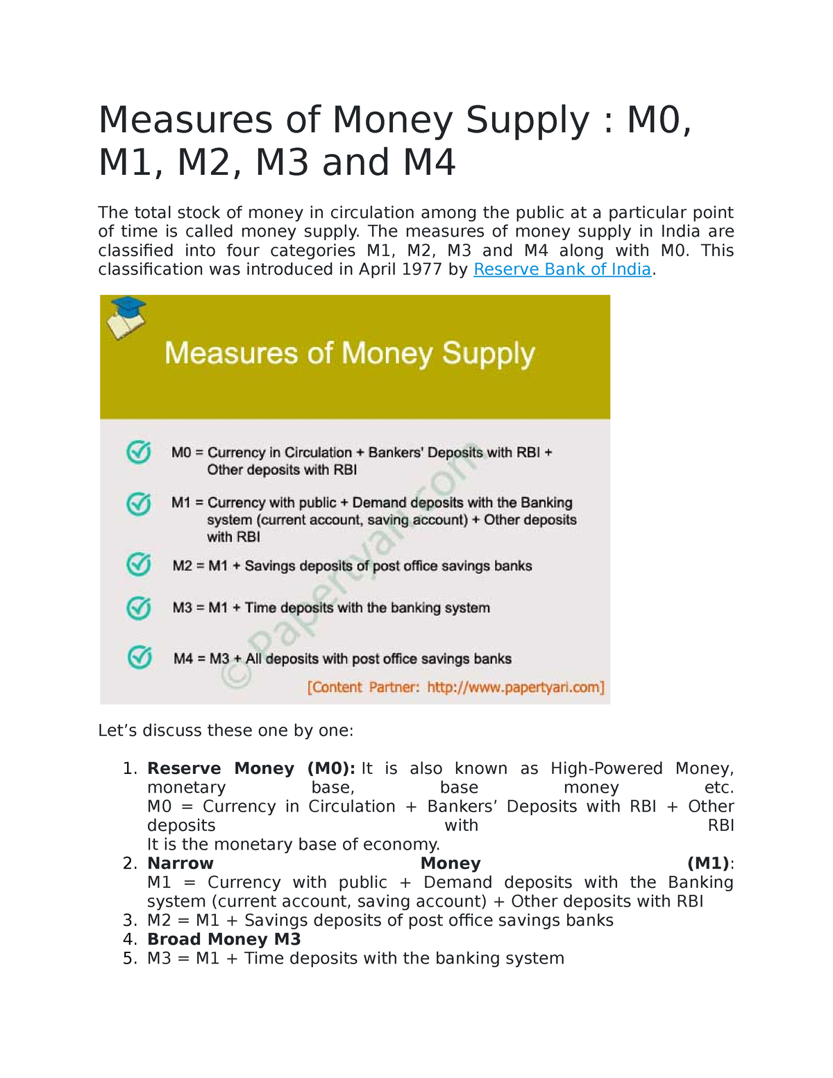 Measures Of Money Supply The Measures Of Money Supply In India Are 