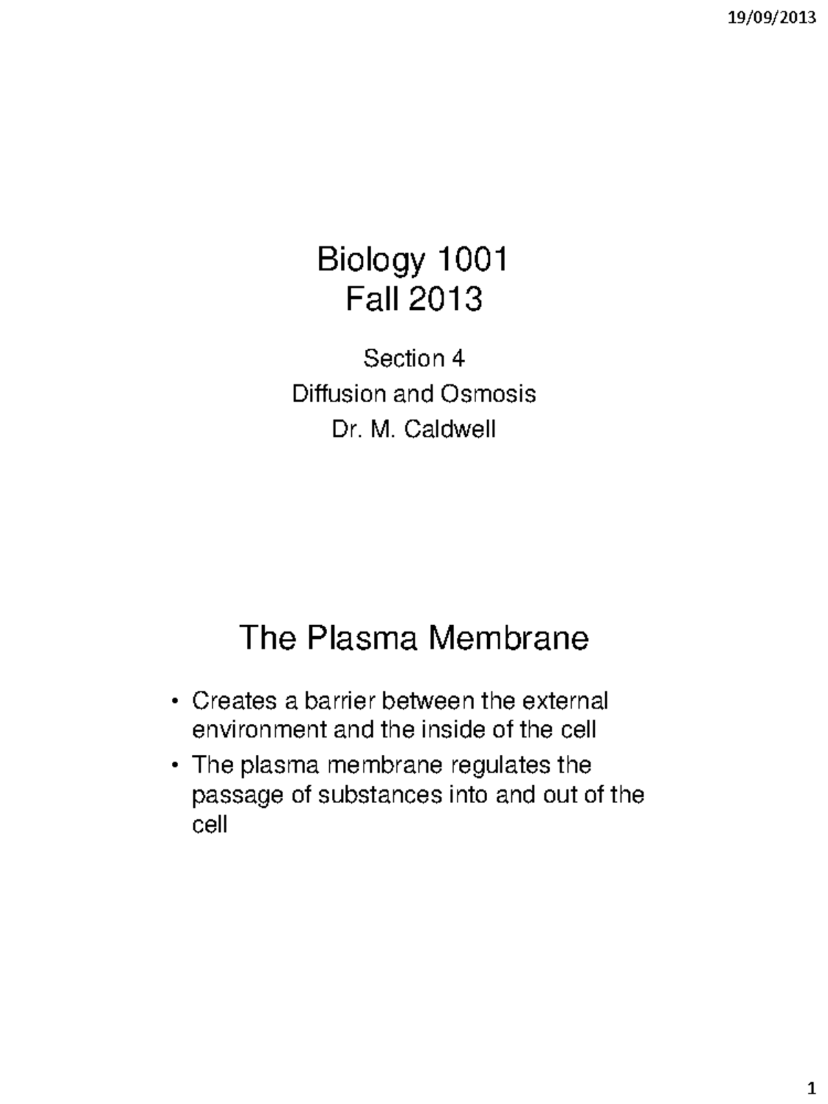 Section 4 Diffusion And Osmosis - 2 Slides - 19/09/2013 Biology 1001 ...