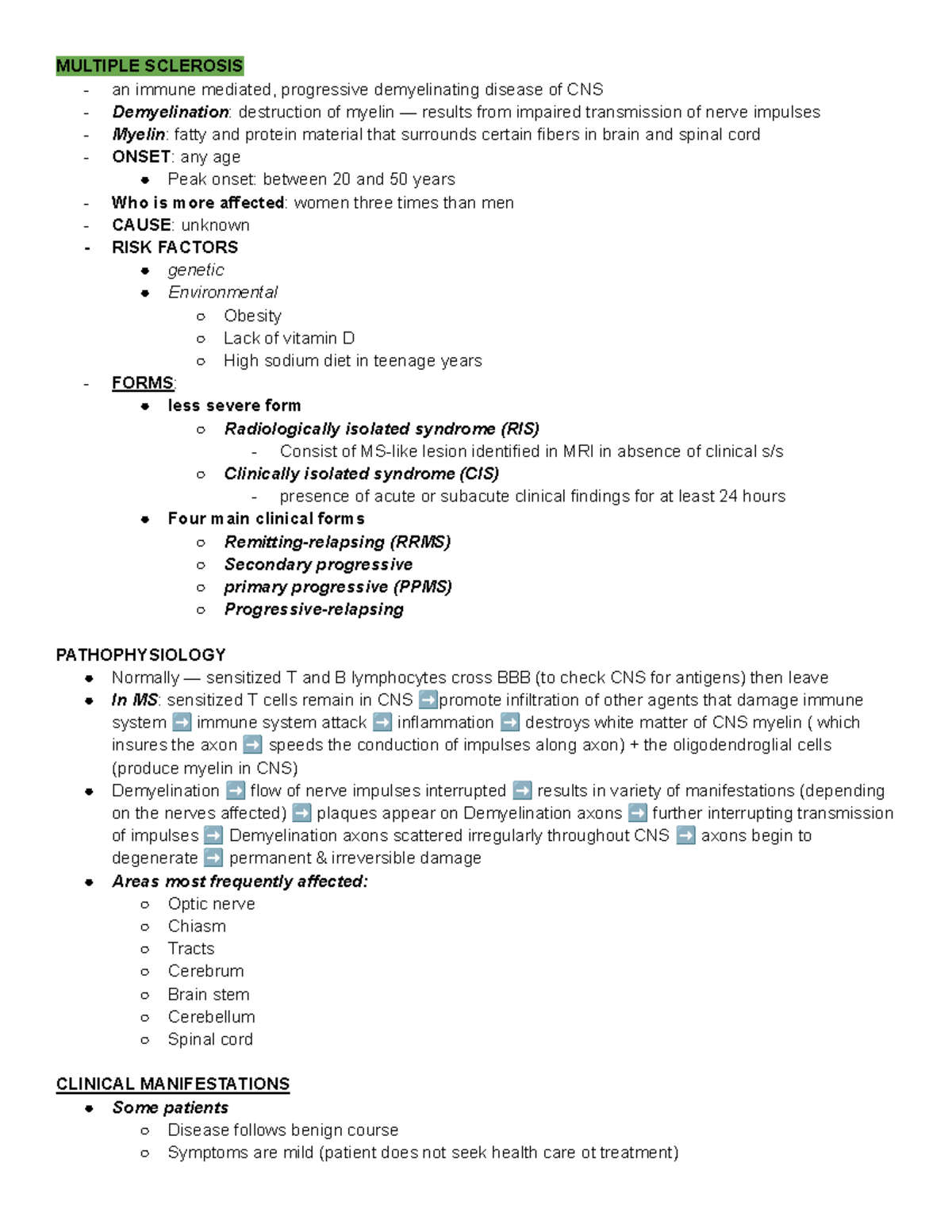 Multiple Sclerosis - MULTIPLE SCLEROSIS an immune mediated, progressive ...
