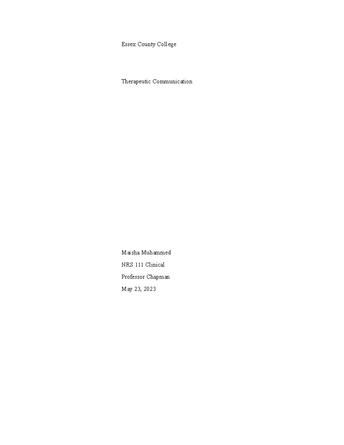 Medications for Mental health Essex County College Therapeutic Communication Maisha Muhammed