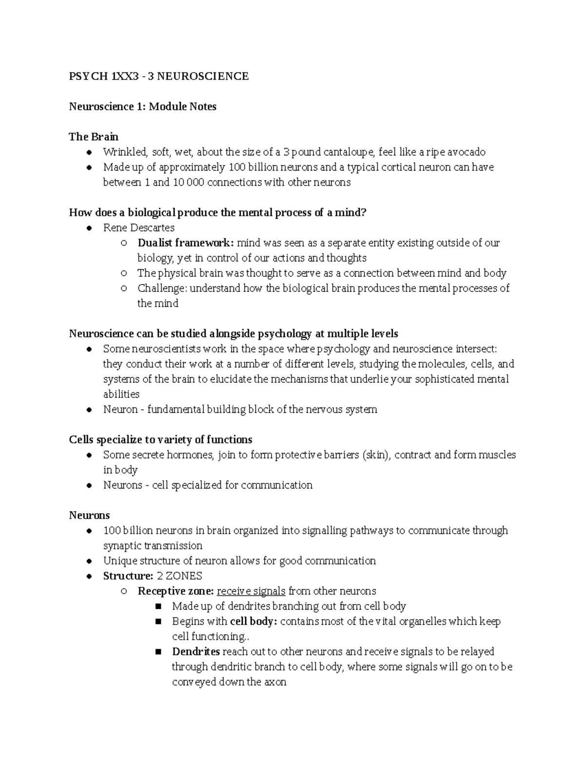 PSYCH 1XX3 3 Neuroscience - PSYCH 1XX3 - 3 NEUROSCIENCE Neuroscience 1 ...