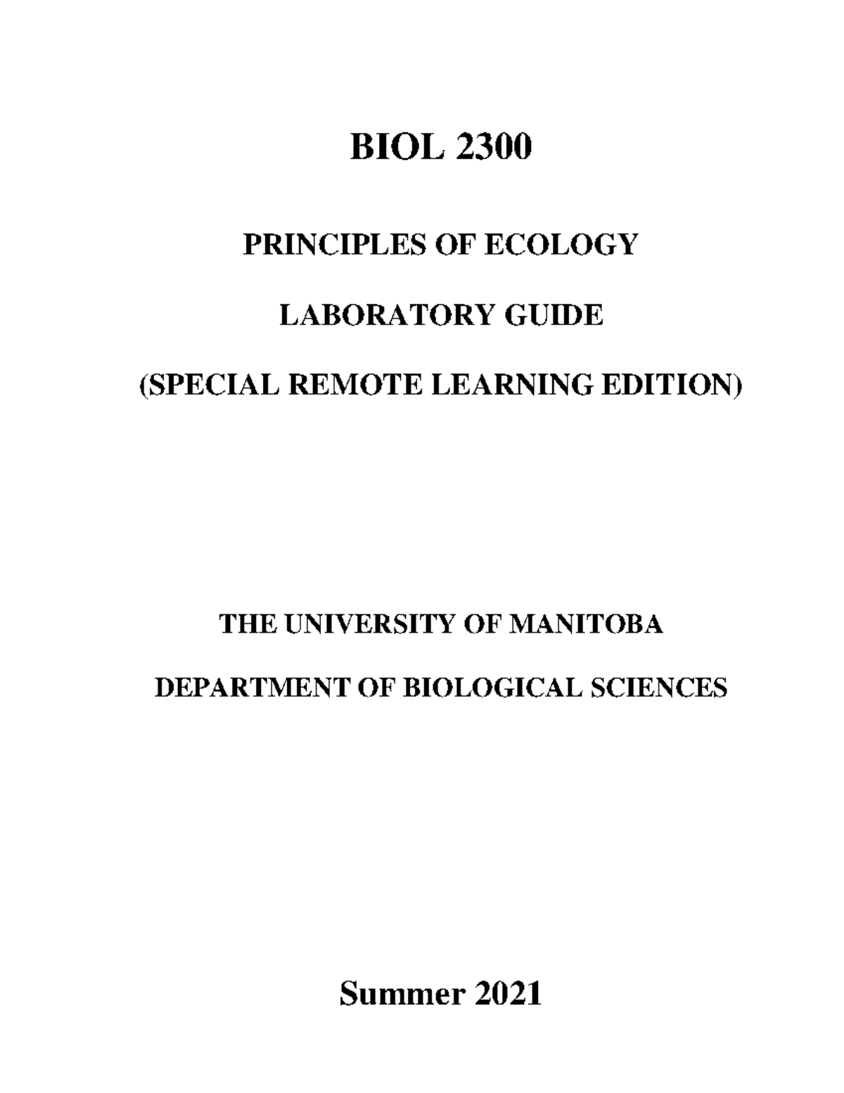 2021 BIOL2300 Lab Manual (Remote) - BIOL 2300 PRINCIPLES OF ECOLOGY ...