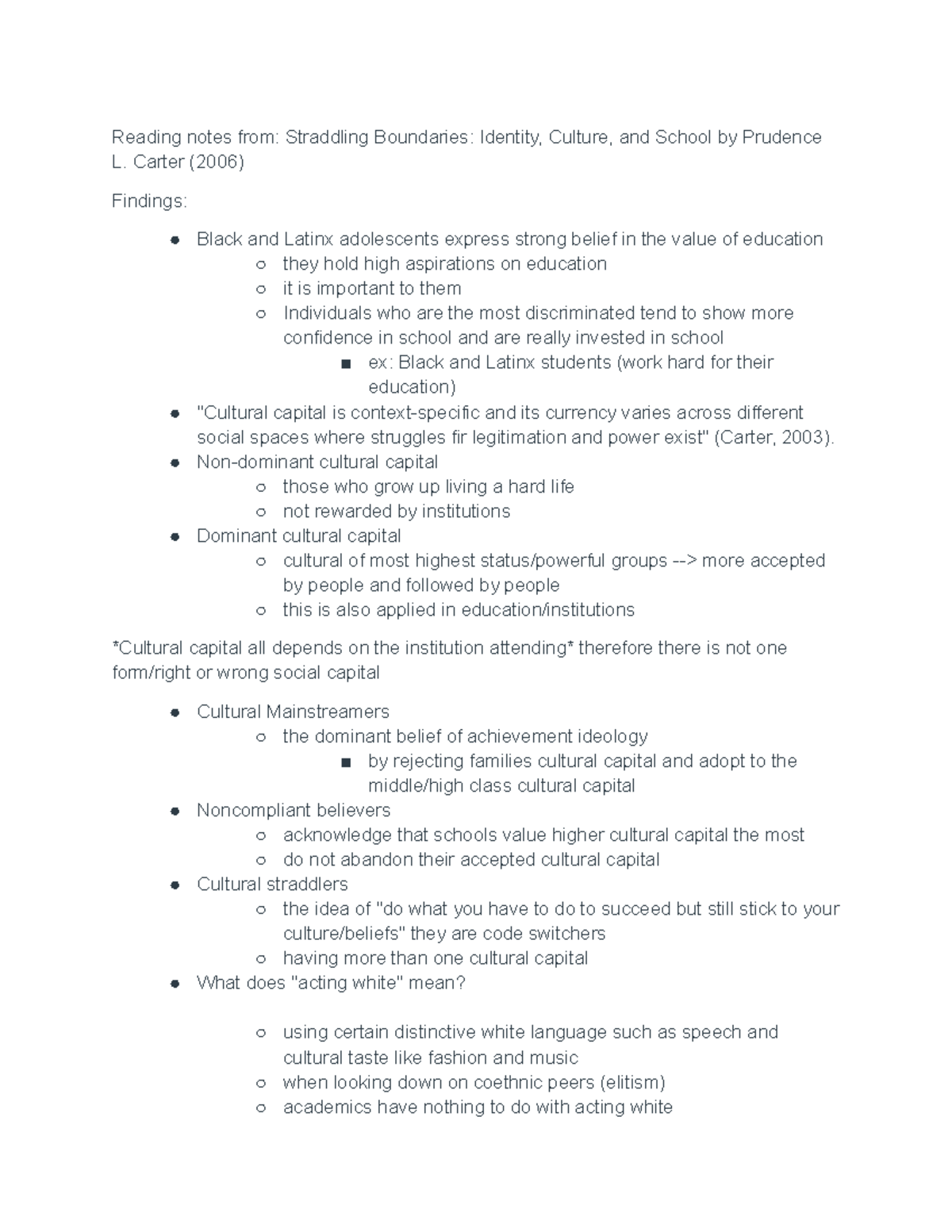 Notes on Carter Reading - Reading notes from: Straddling Boundaries ...