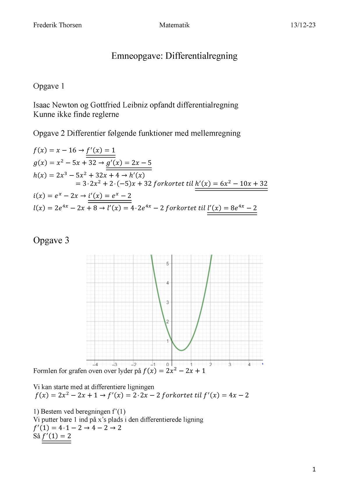 Emneopgave Differentialregning - Emneopgave: Differentialregning Opgave ...