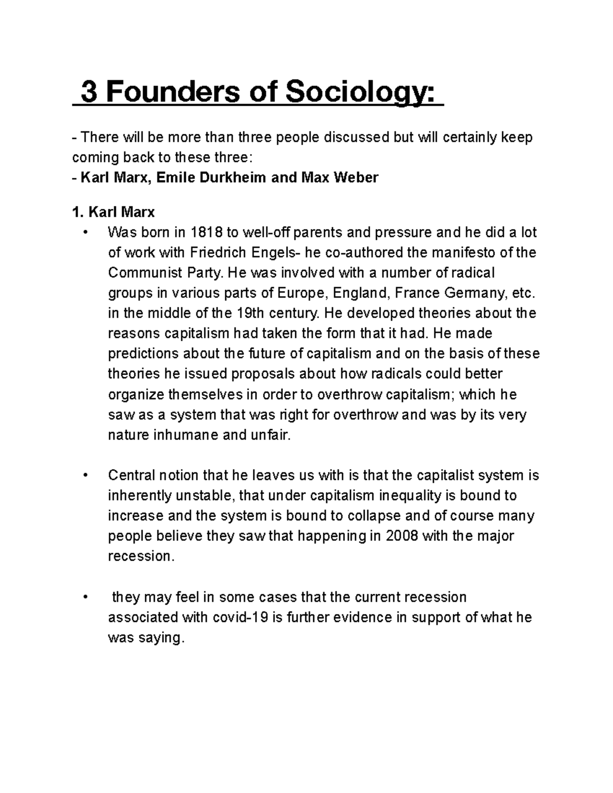 Soc100 Lec 1B 3 Founders of Sociology SOC100 U of T Studocu