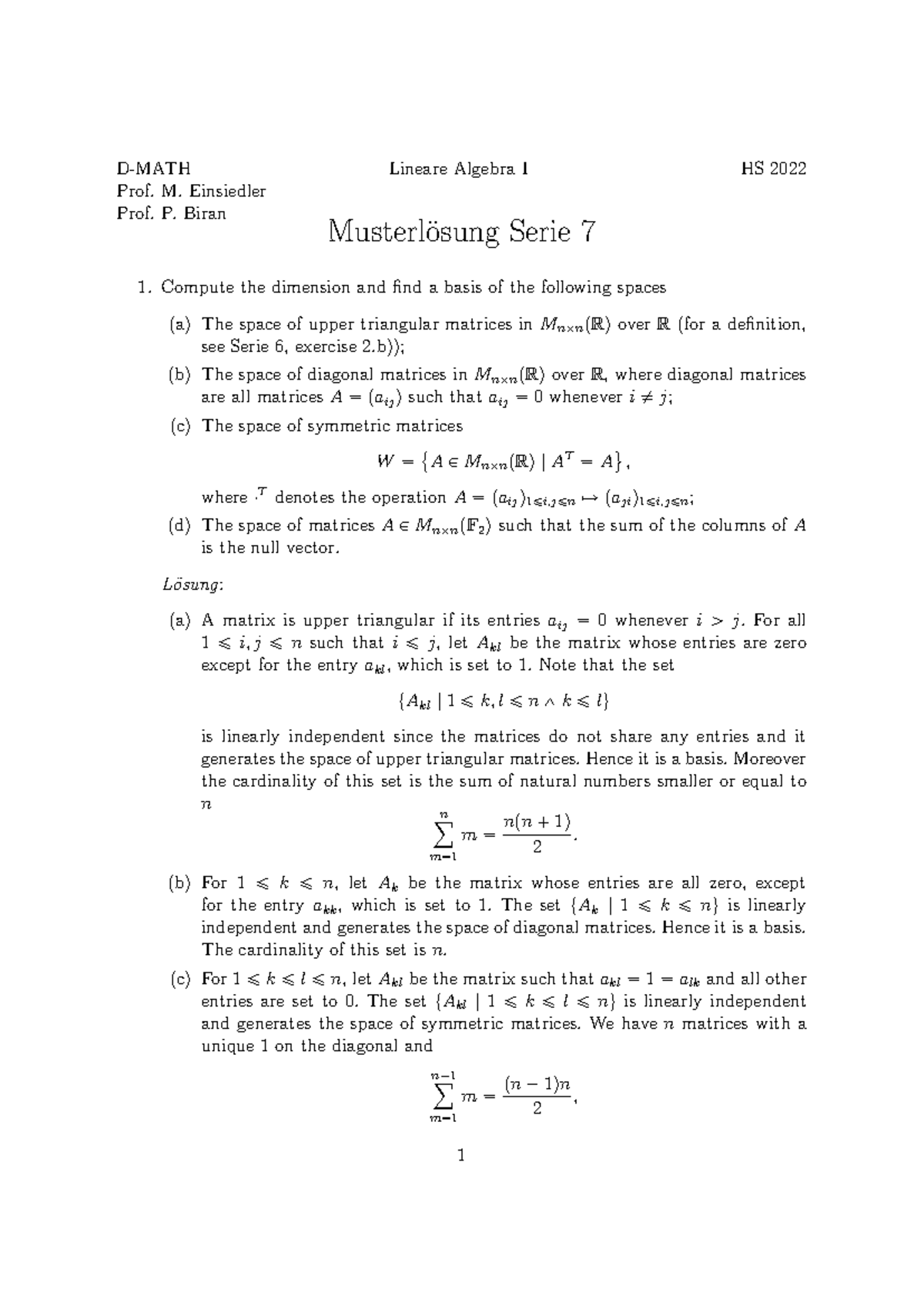 LAI sols07-en - Linear Algebra - D-MATH Lineare Algebra I HS 2022 Prof ...