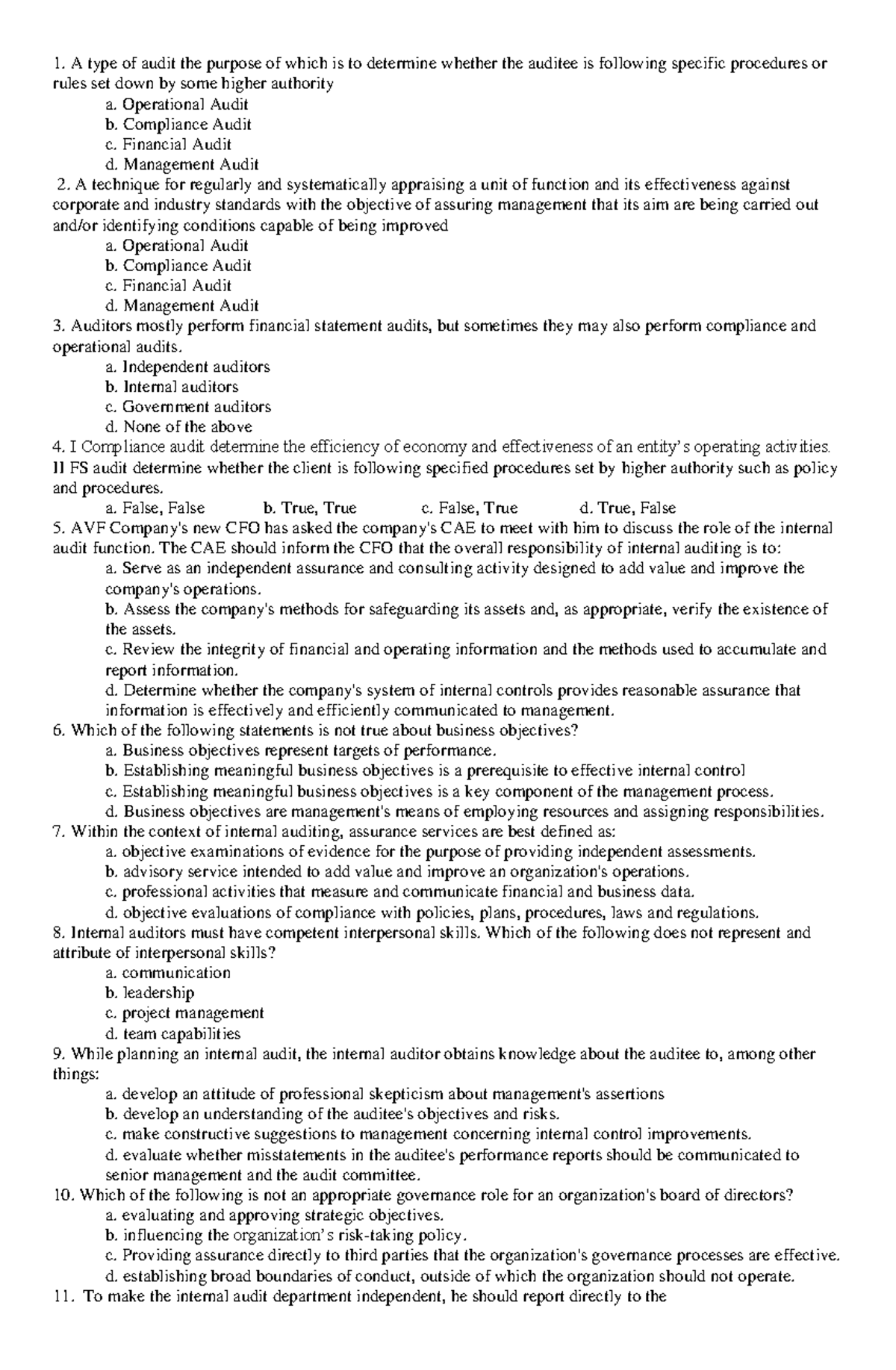 Internal Auditing Activity No. 2 - A type of audit the purpose of which ...