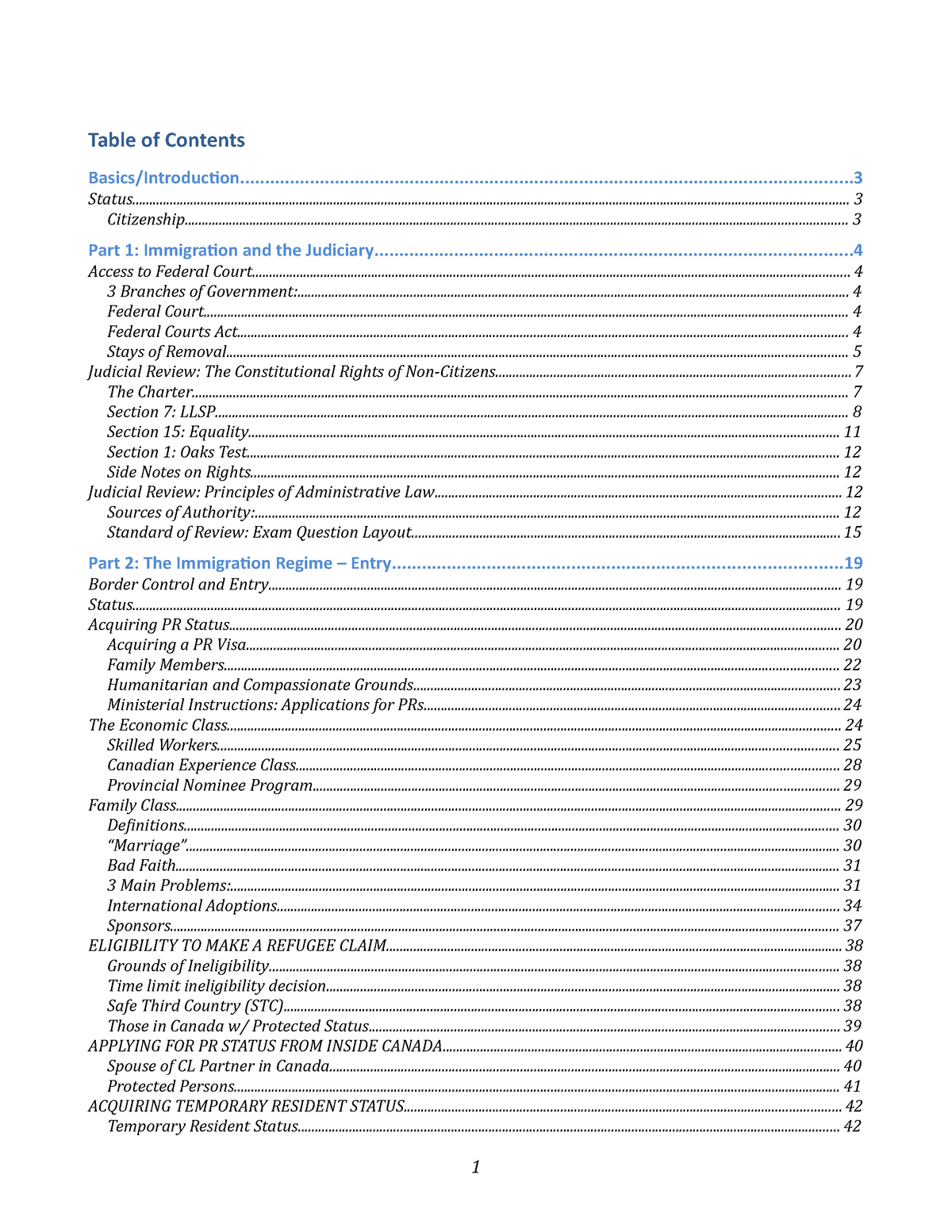 Unknown - 342 Immigration - 2010 Final - Table of Contents - Studocu