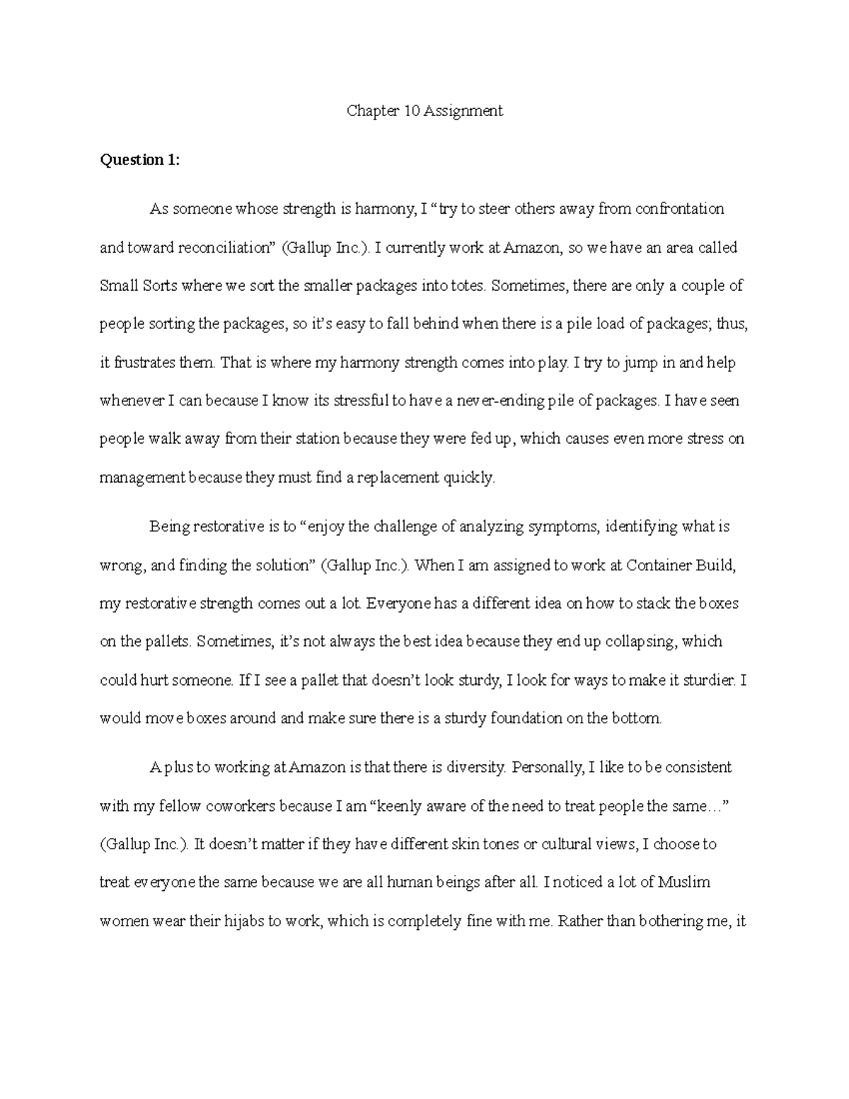 Chapter 10 Assignment - Chapter 10 Assignment Question 1: As someone ...