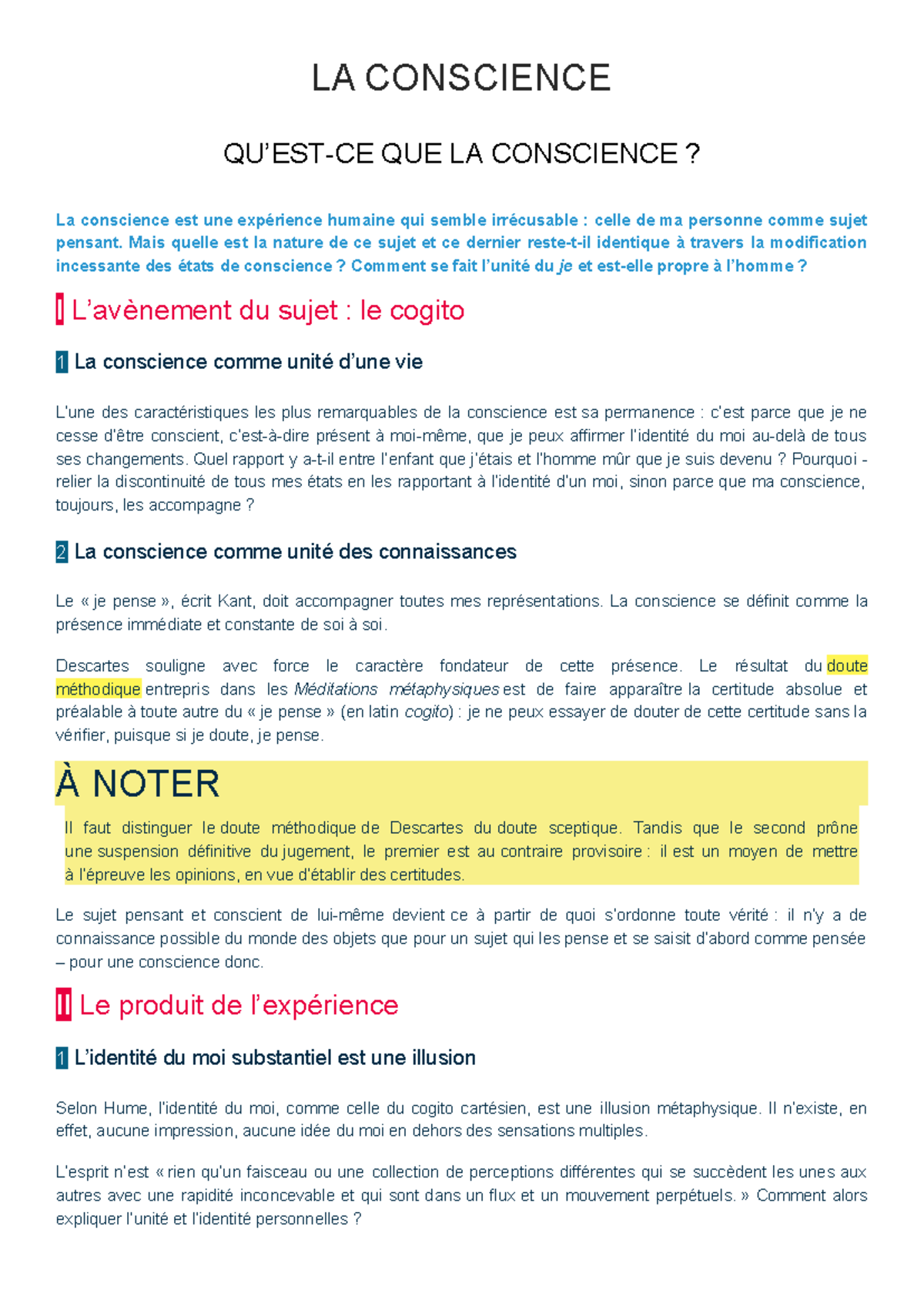 LA Conscience - cours asser complet - LA CONSCIENCE QU’EST-CE QUE LA ...