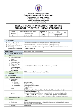 Introduction to Philosophy Death lesson Plan - School Valencia National ...