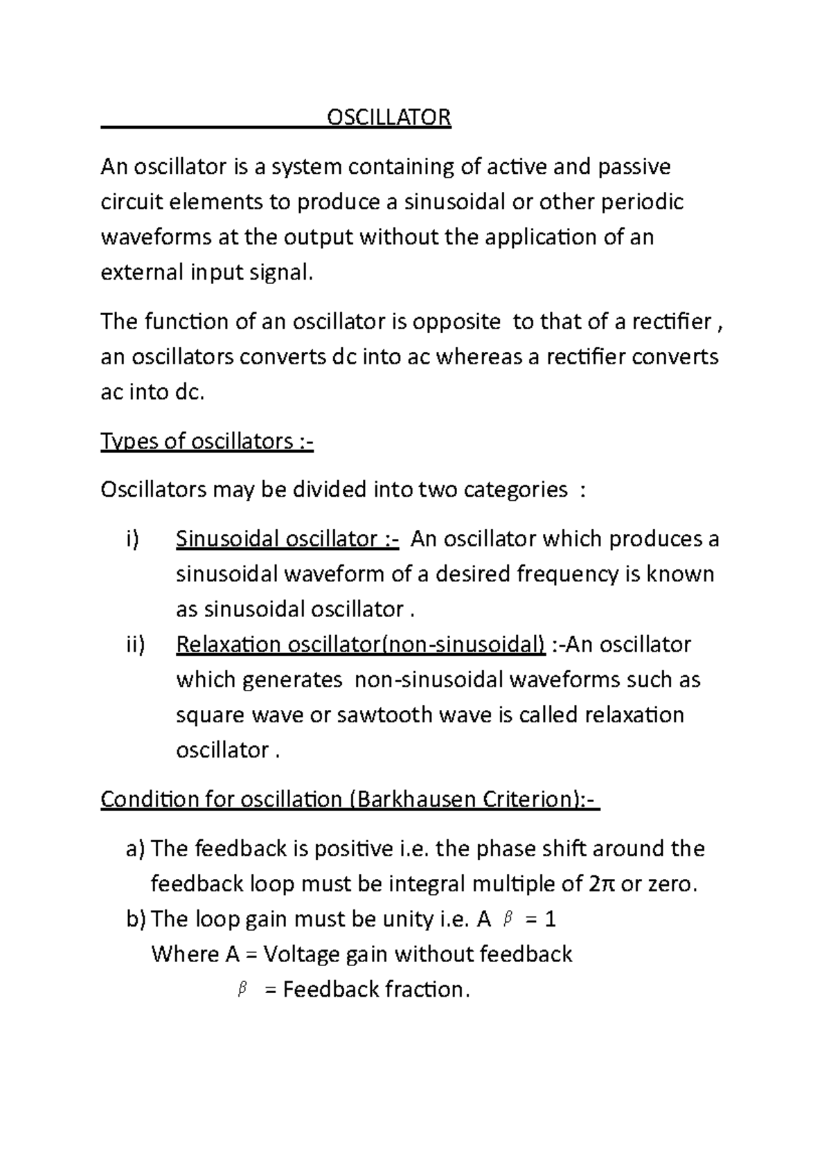 Oscillators Lecture notes 1 OSCILLATOR An oscillator is a system